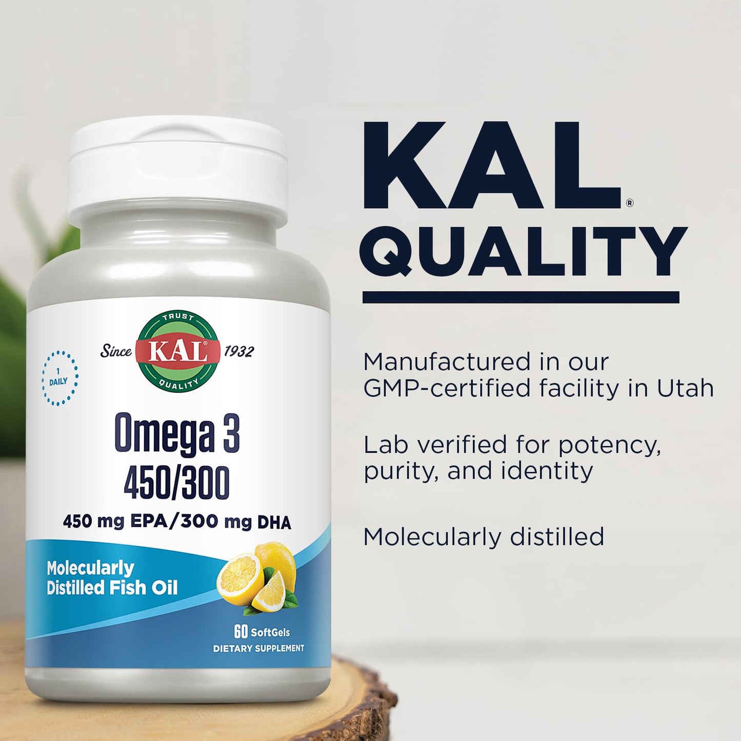 KAL Omega-3 1280 mg Lemon Softgels, 60 Count