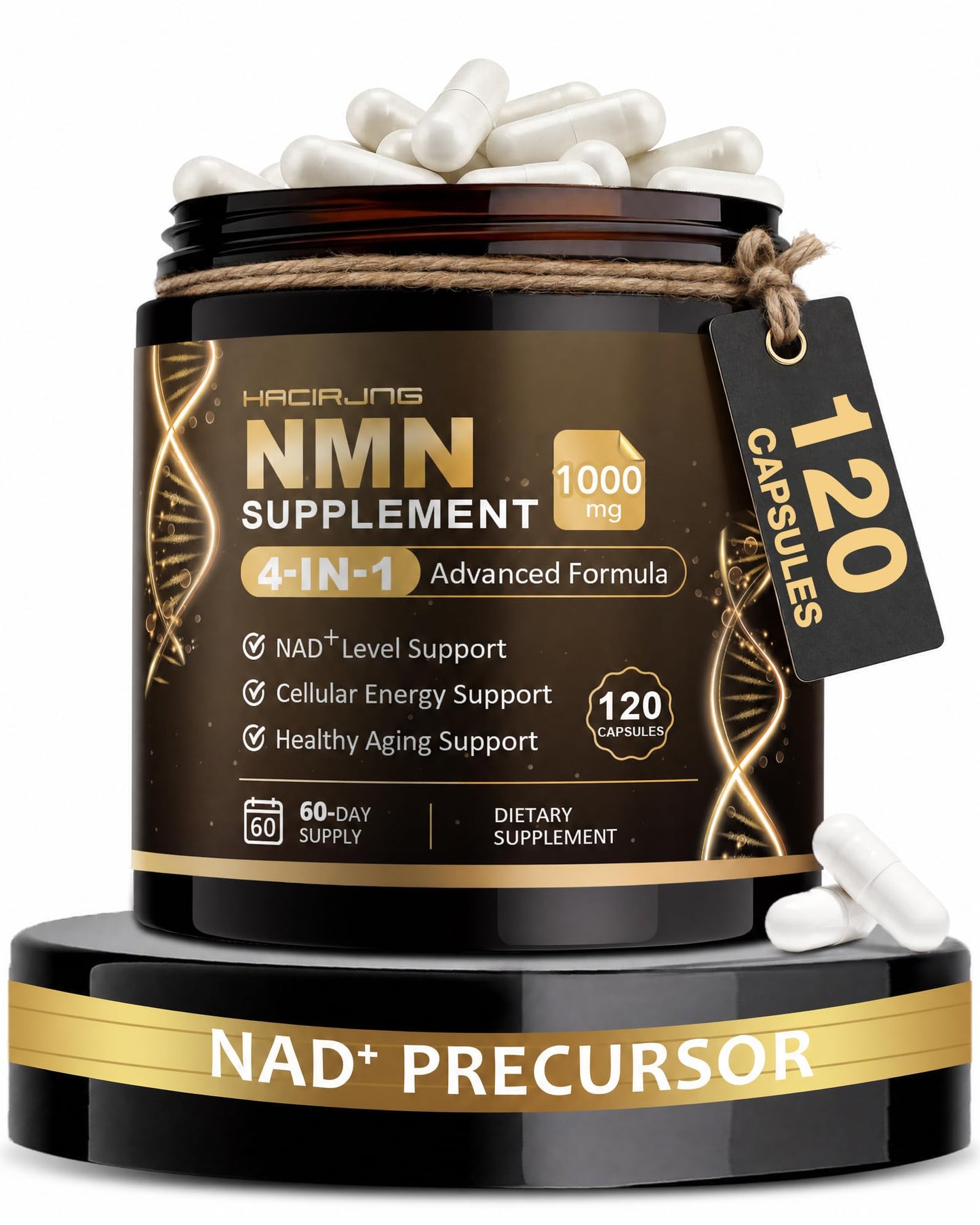 HACIRJNG NMN Supplement, 4-in-1 NMN with Resveratrol, TMG & Quercetin, 120 Capsules