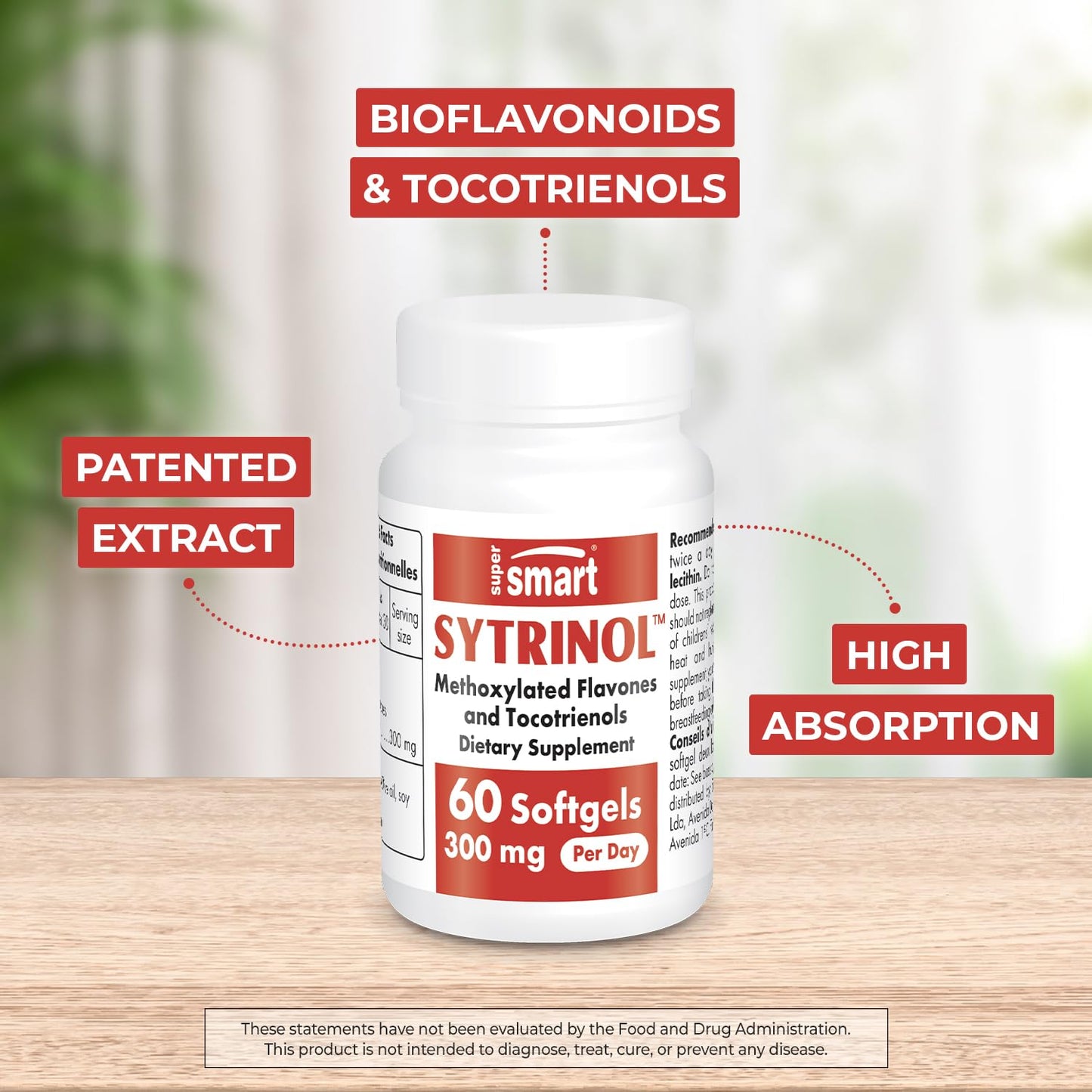 Supersmart Sytrinol Supplement 300mg per Day (High Absorption) - Citrus Bioflavonoids & Tocotrienols Complex - Palm Fruit Extract 60 Capsules