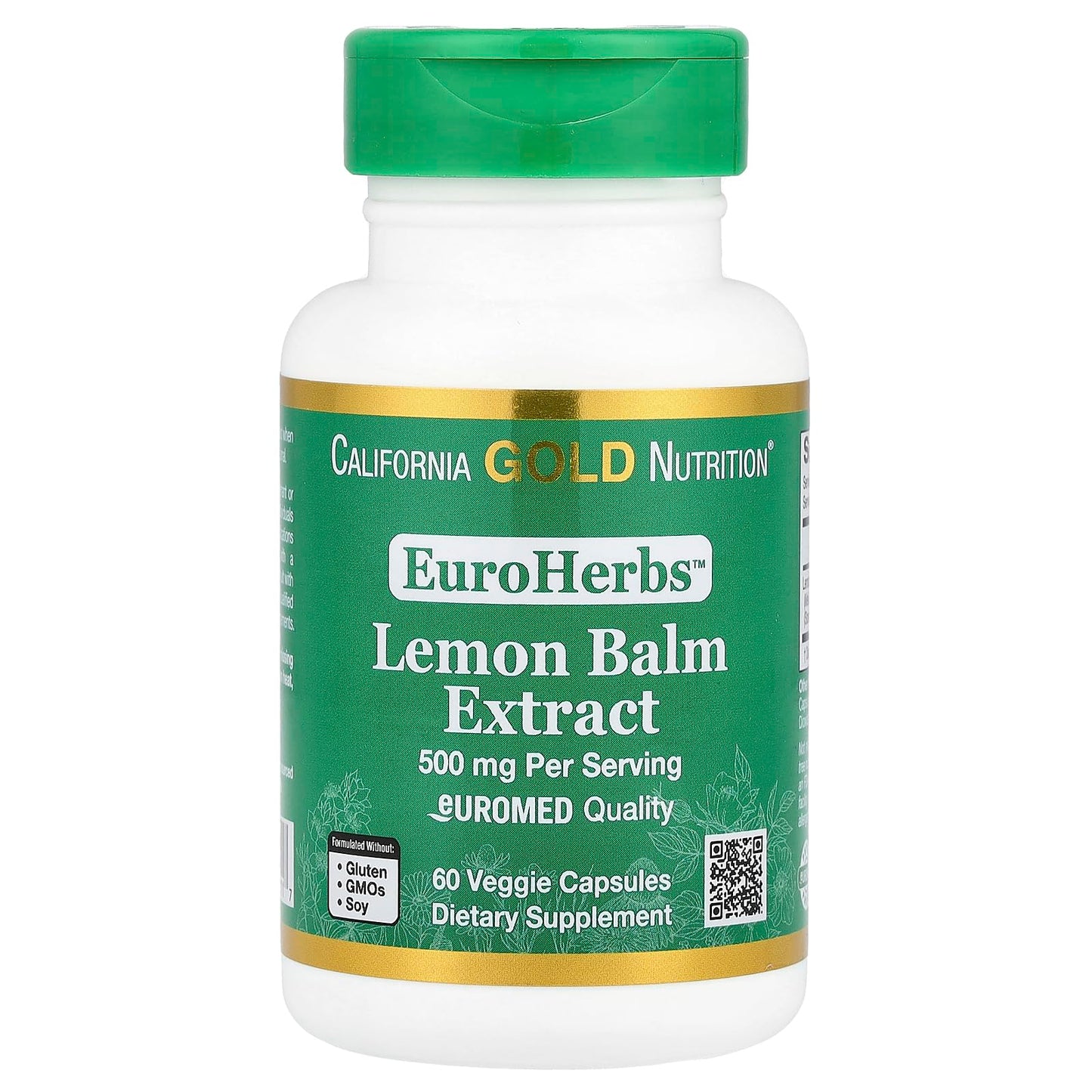 California Gold Nutrition Lemon Balm Extract 500 mg Veggie Capsules, 60 Capsules