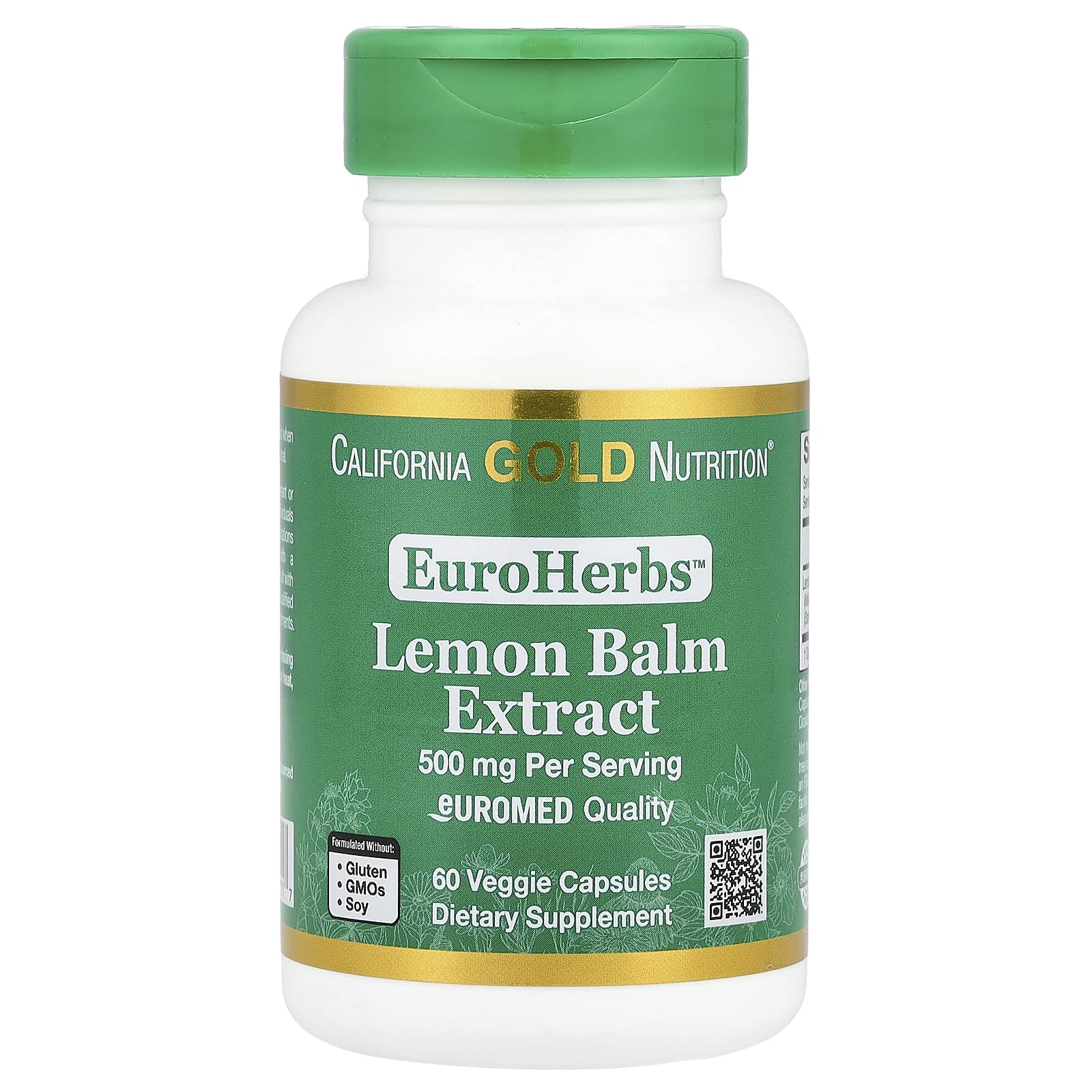 California Gold Nutrition Lemon Balm Extract 500 mg Veggie Capsules, 60 Capsules
