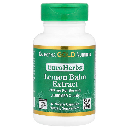 California Gold Nutrition Lemon Balm Extract 500 mg Veggie Capsules, 60 Capsules