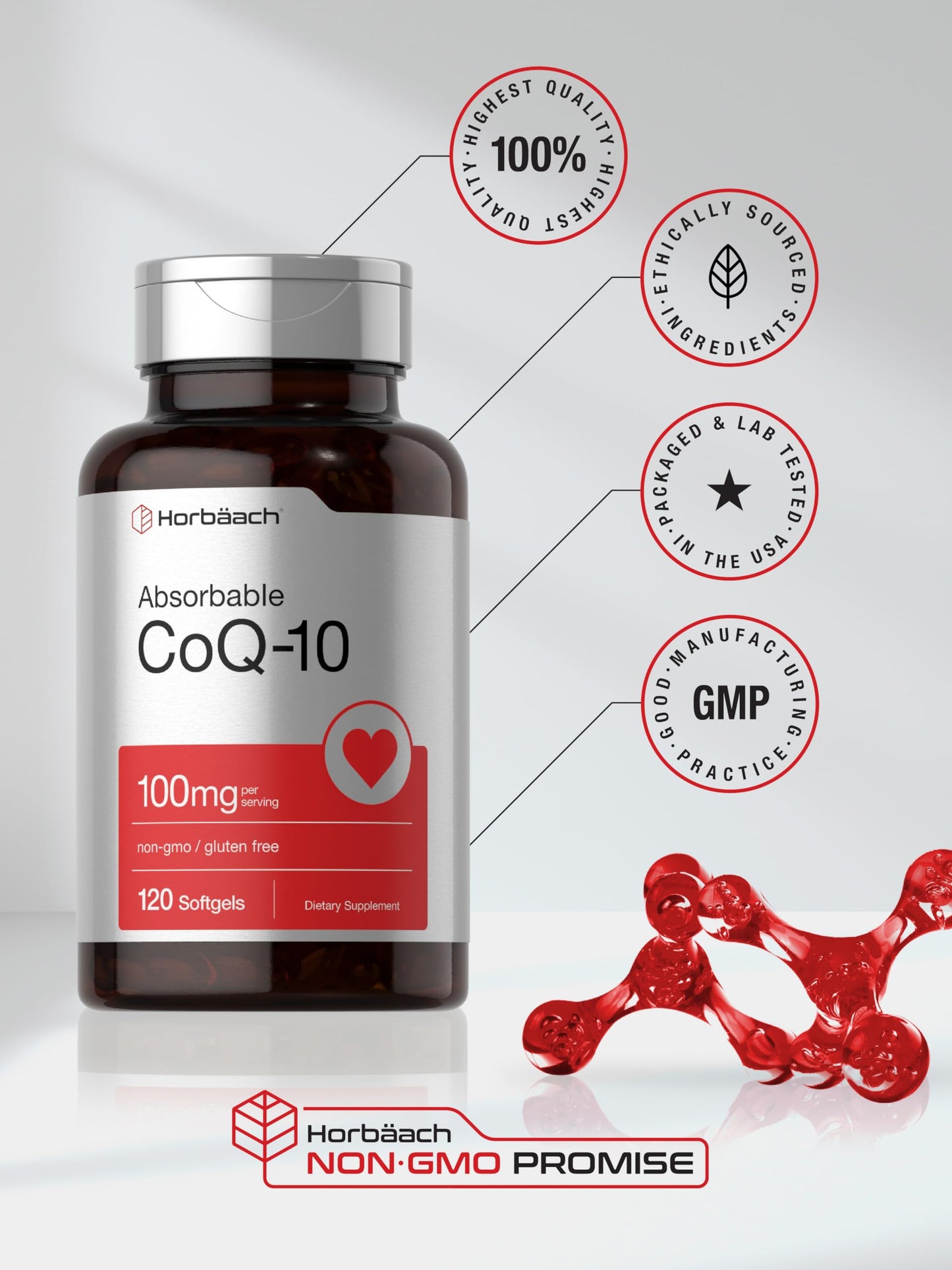 Horbäach CoQ10 100mg Softgels, 120 Count