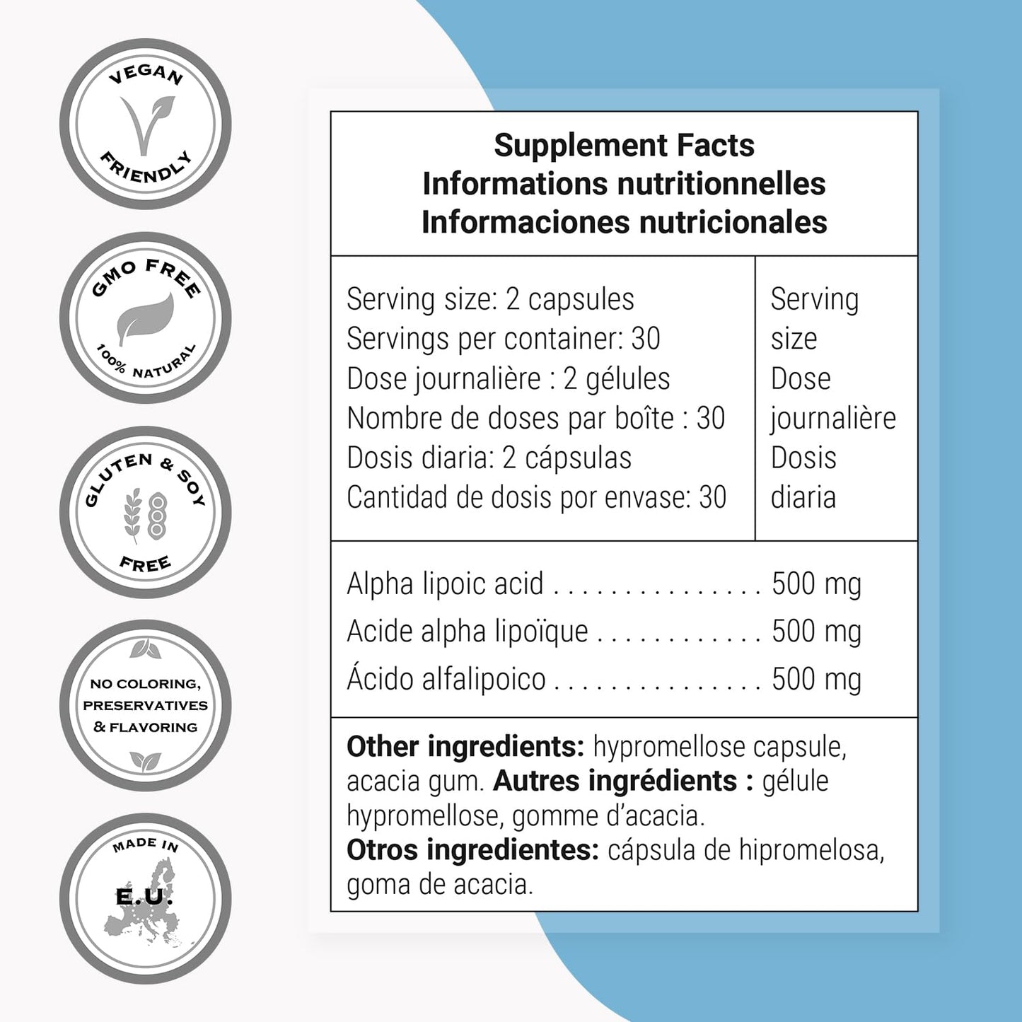 Supersmart Alpha Lipoic Acid 500mg per Day - High Potency Universal Antioxidant - ALA Supplement Capsules, 60 Count