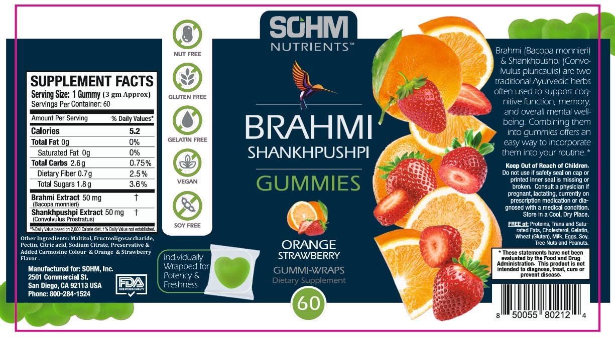 SOHM ADDS LIFE TO LIVES Brahmi and Shankhpushpi Gummies 60 Count