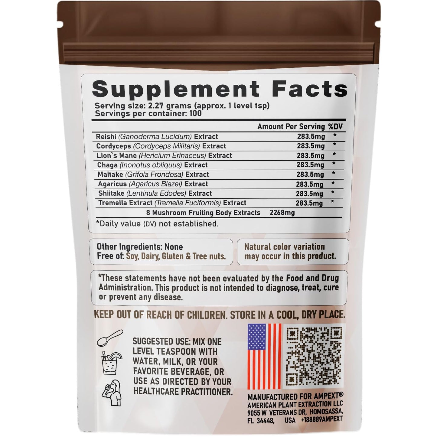 AMPEXT 8-in-1 Ultimate Mushroom Complex Powder, 8 Ounce