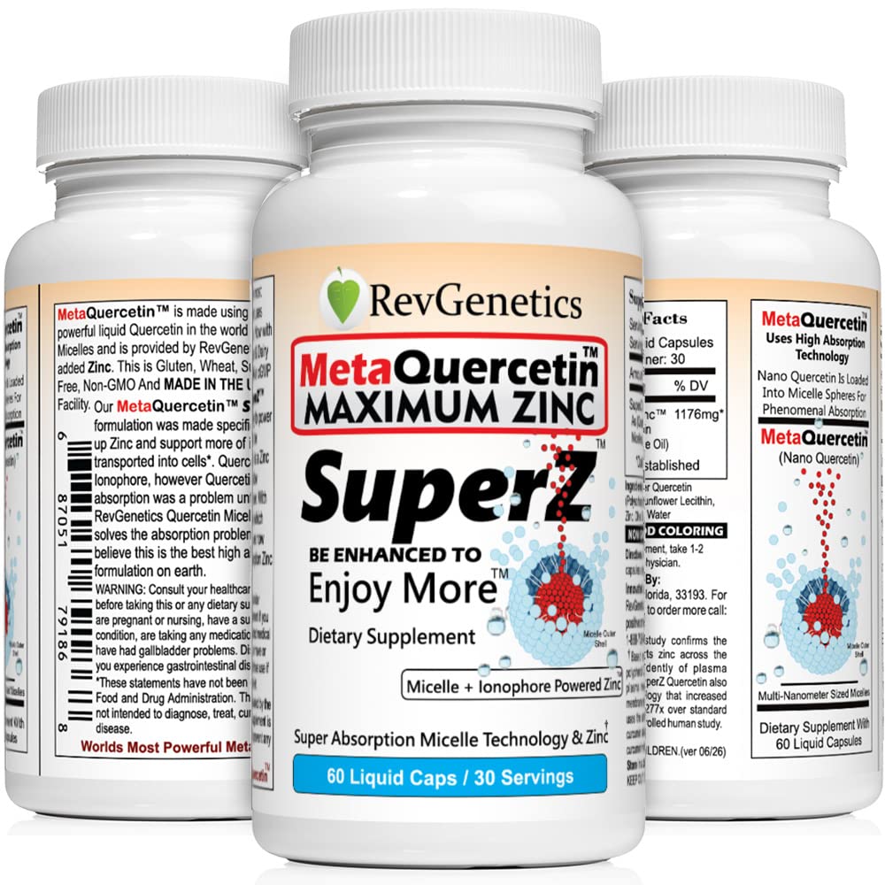 REVGENETICS MetaQuercetin SuperZ Micelle + Ionophore Powered Zinc Capsules, 60 Count