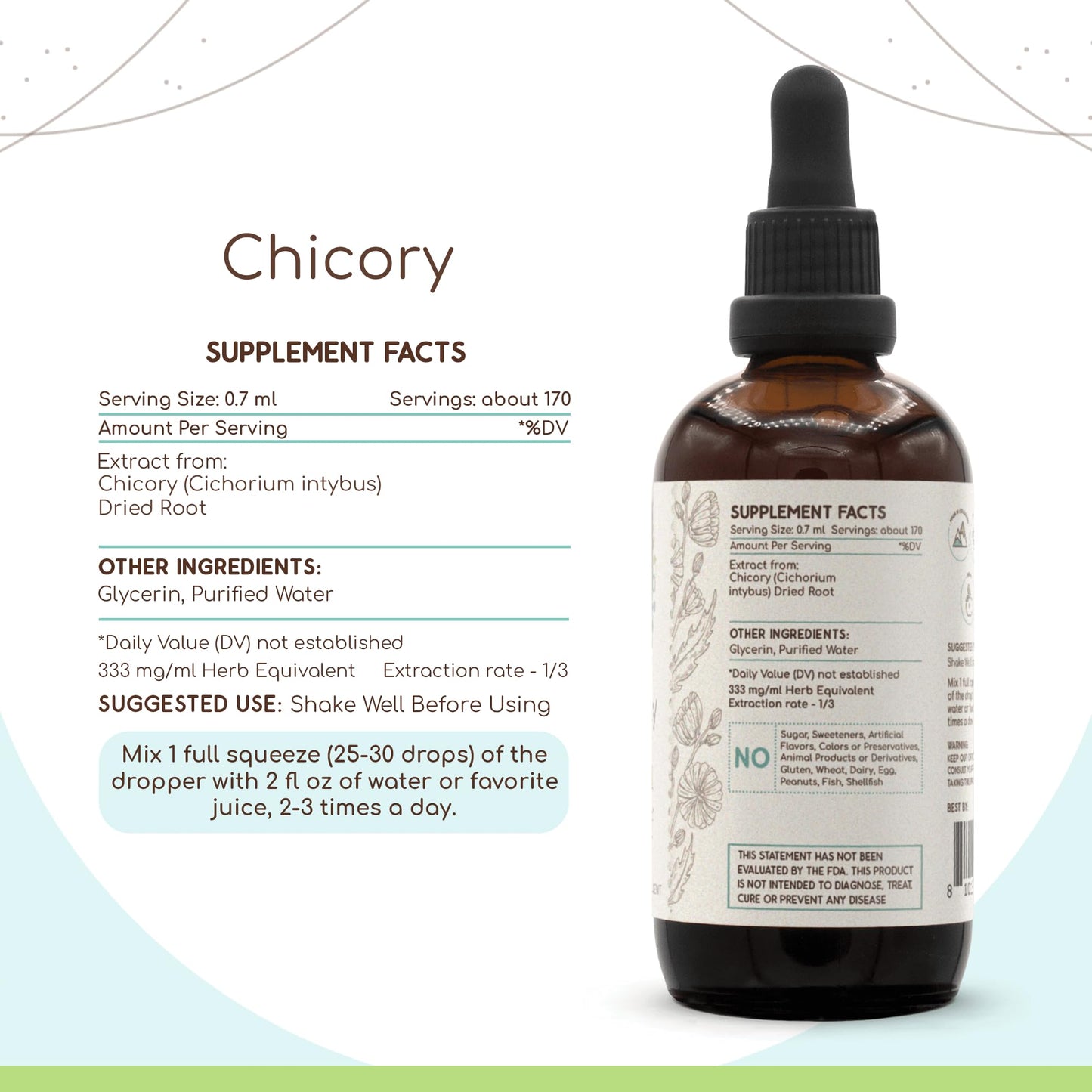 HerbEra Chicory B120 Alcohol-Free Herbal Extract Tincture, Liquid, 4 fl oz