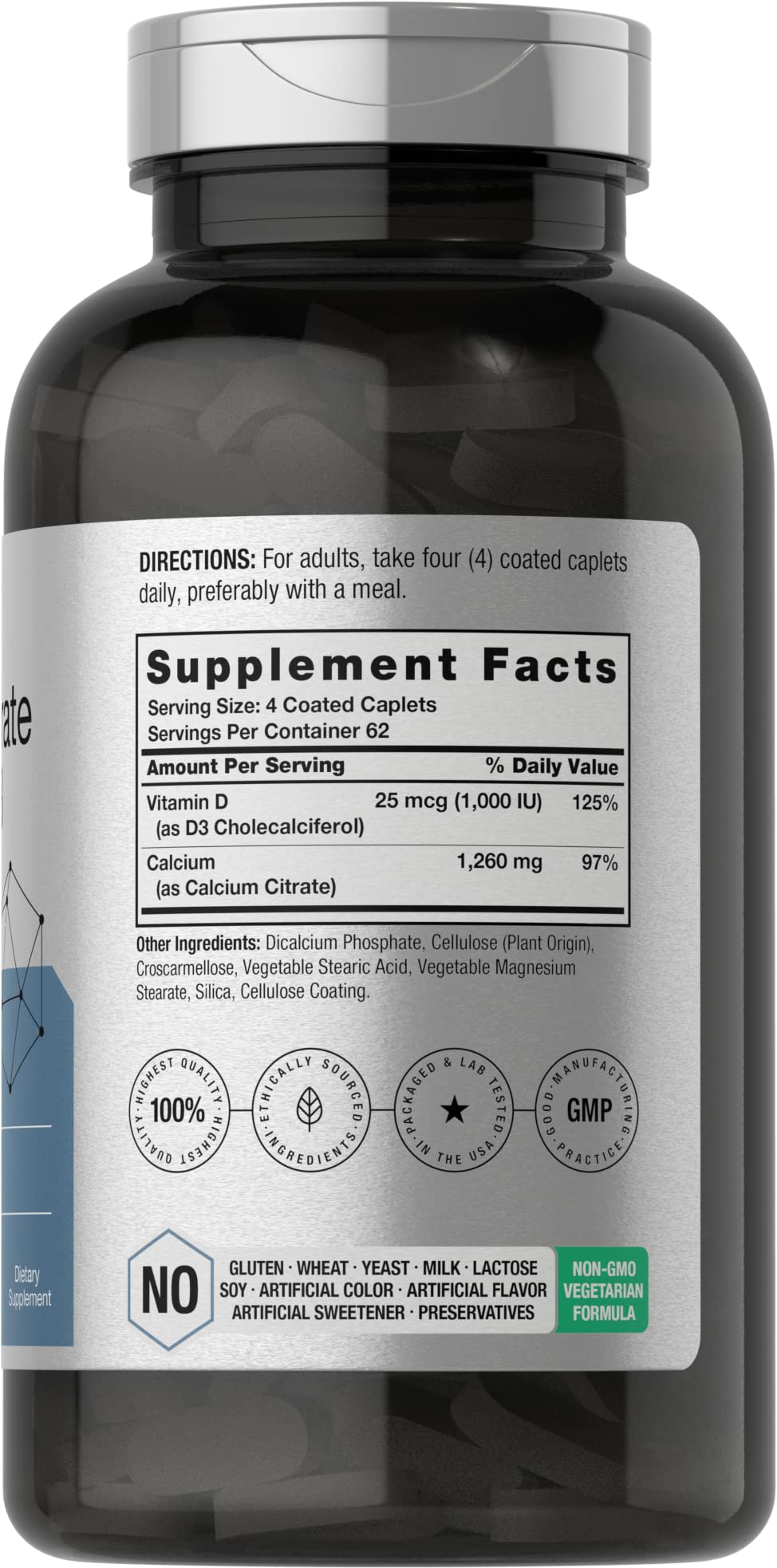 Horbäach Calcium Citrate with Vitamin D3 1260 mg Caplets 250 Count