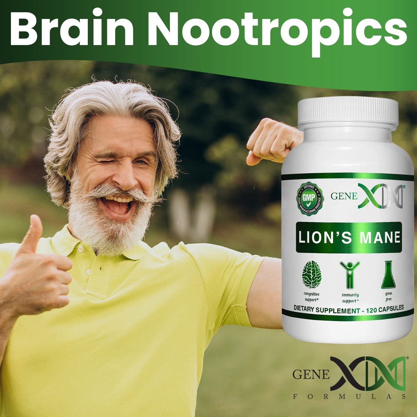 Genex Formulas Lions Mane 1000mg Dose, 100% Lions Mane Extract, 120 Capsules