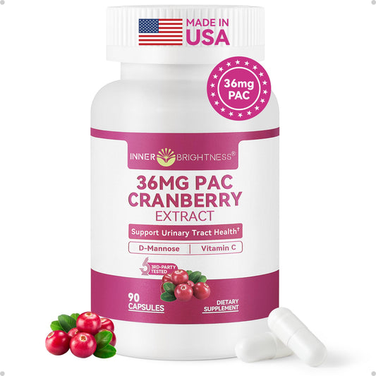 Inner Brightness Cranberry Supplement 36 mg PAC with D-Mannose & Vitamin C Capsule, 90 Count
