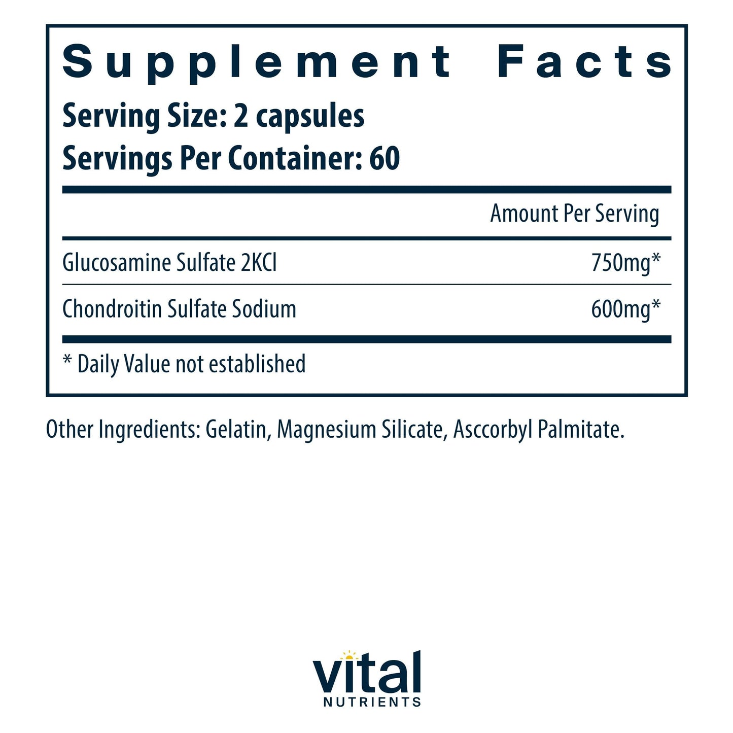 Vital Nutrients Glucosamine & Chondroitin - Healthy Cartilage, Mobility, and Joint Support Supplement - Gluten, Dairy, Soy Free - Non-GMO, 120 Capsules