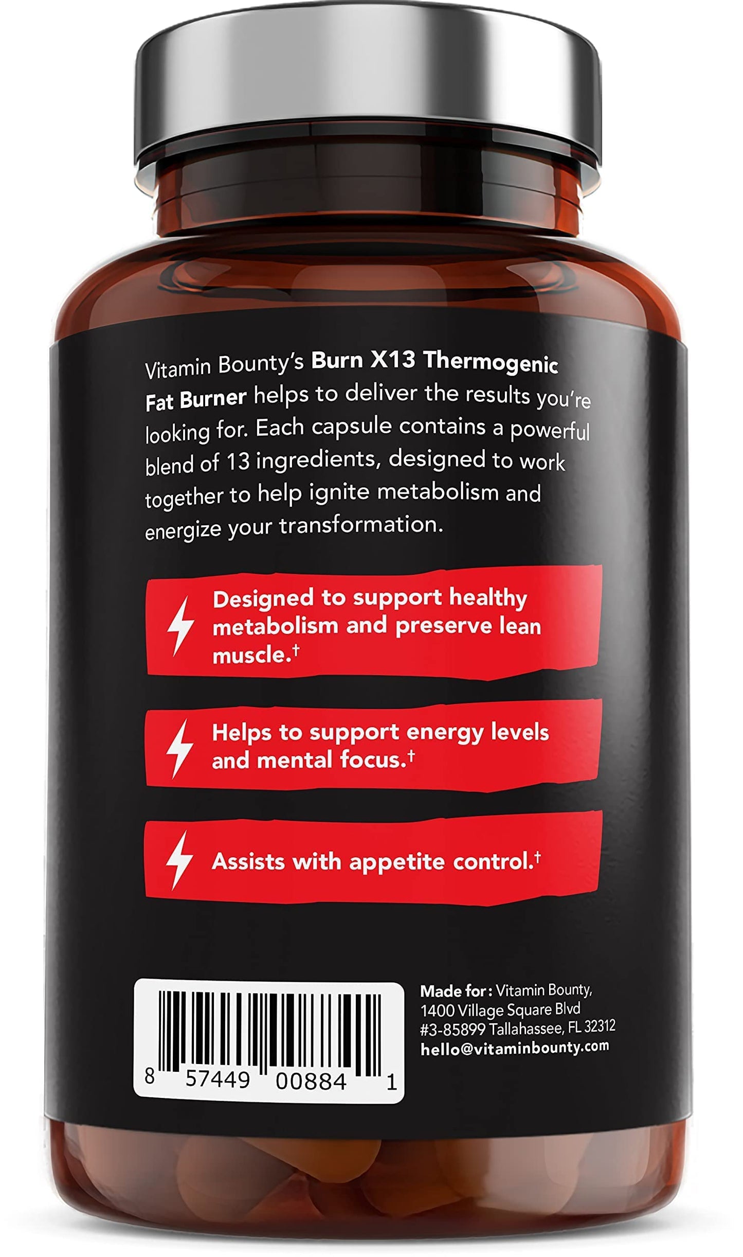 Vitamin Bounty Advanced Thermogenic Fat Burner for Men & Women - Burn X13 Weight Loss Supplement with 13 Powerful Ingredients - Metabolism Booster, Energy & Appetite Control, 60 Capsules