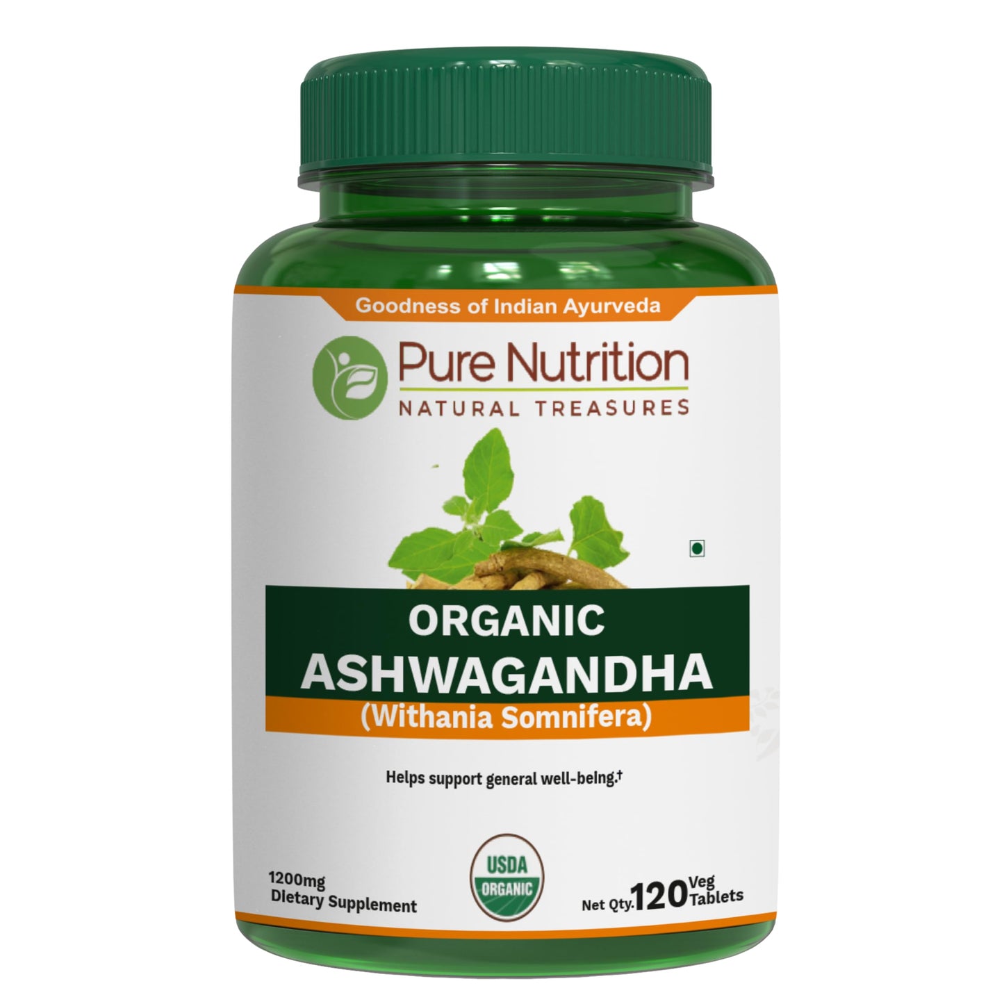 Pure Nutrition Natural Treasures Organic Ashwagandha Tablets 600mg, 120 Tablets