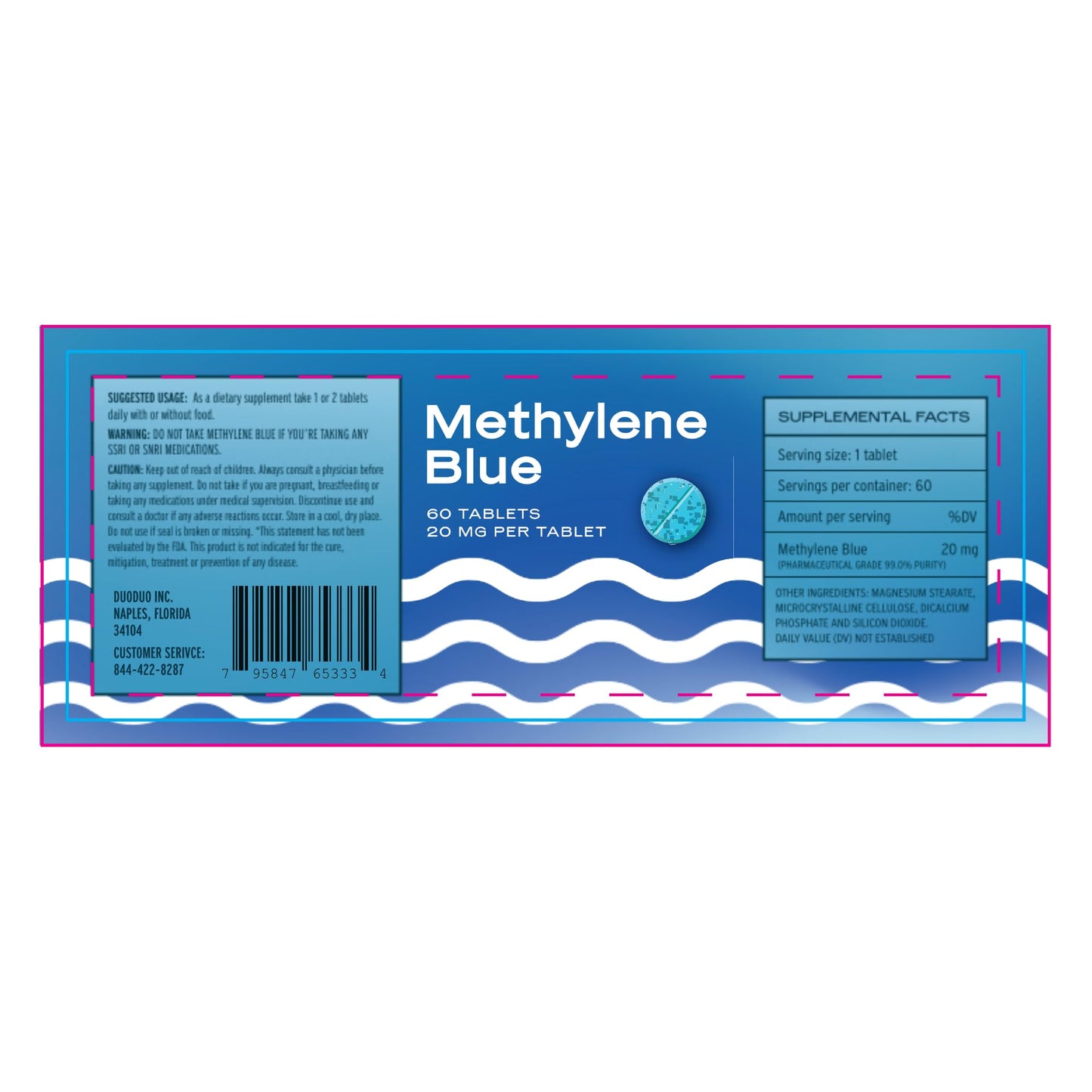 Generic Methylene Blue USP Grade 20mg Tablets, 60 Tablets