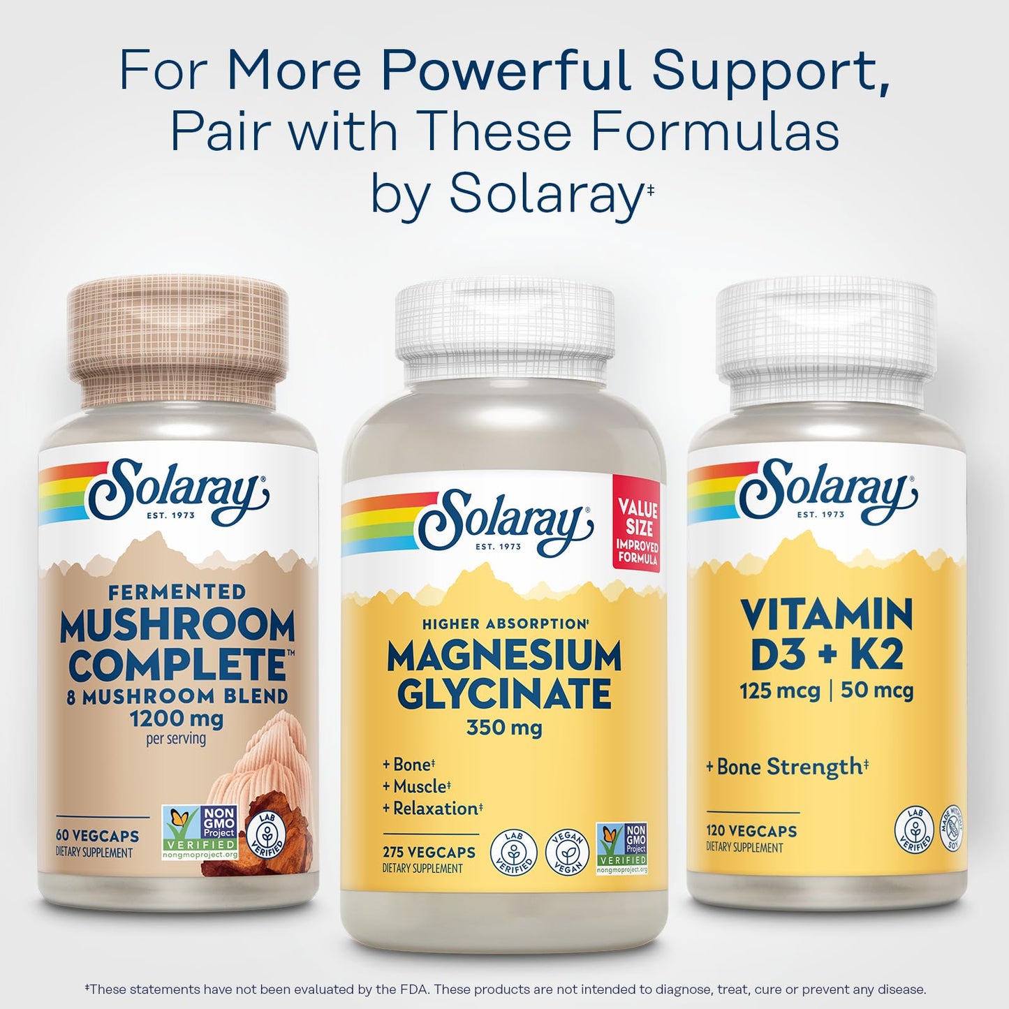 SOLARAY Fermented Mushroom Complete - Organic Chaga, Reishi, Shiitake, Cordyceps, Turkey Tail Mushroom and Lions Mane Supplement Capsules, 60 Count