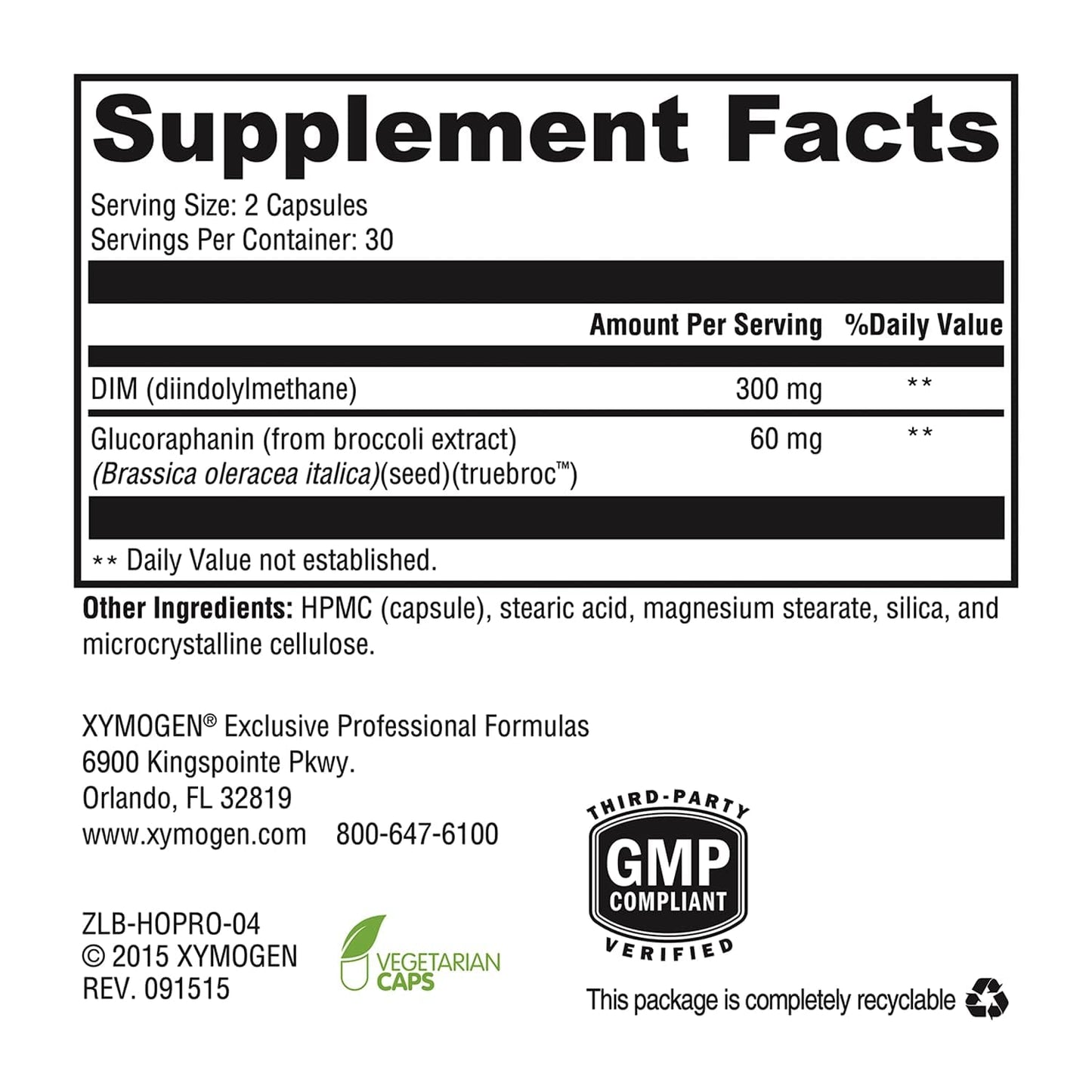 XYMOGEN Hormone Protect Estrogen Metabolism Support DIM & Broccoli, Kale, and Kolrabi Extract Capsule 60 Count