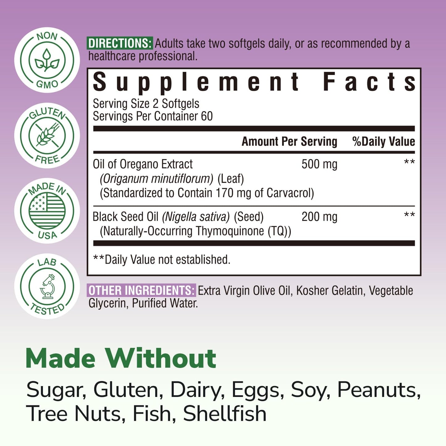 Vitalibre Oil of Oregano 500mg with Black Seed Oil Softgels, 120 Count