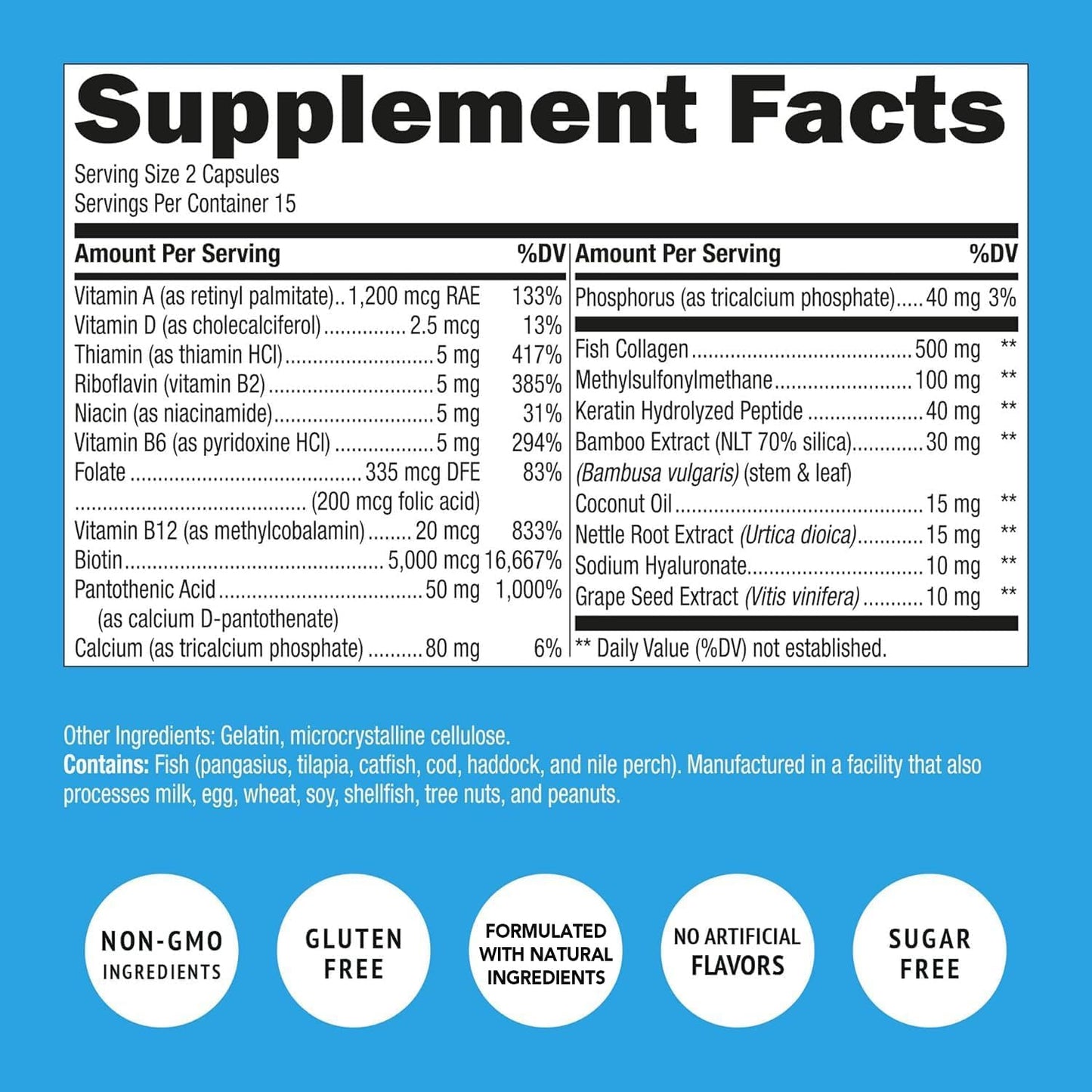 Super Natural Goods Biotin and Collagen Vitamins + Keratin with Folate, Hair Growth Support, 60 Capsules