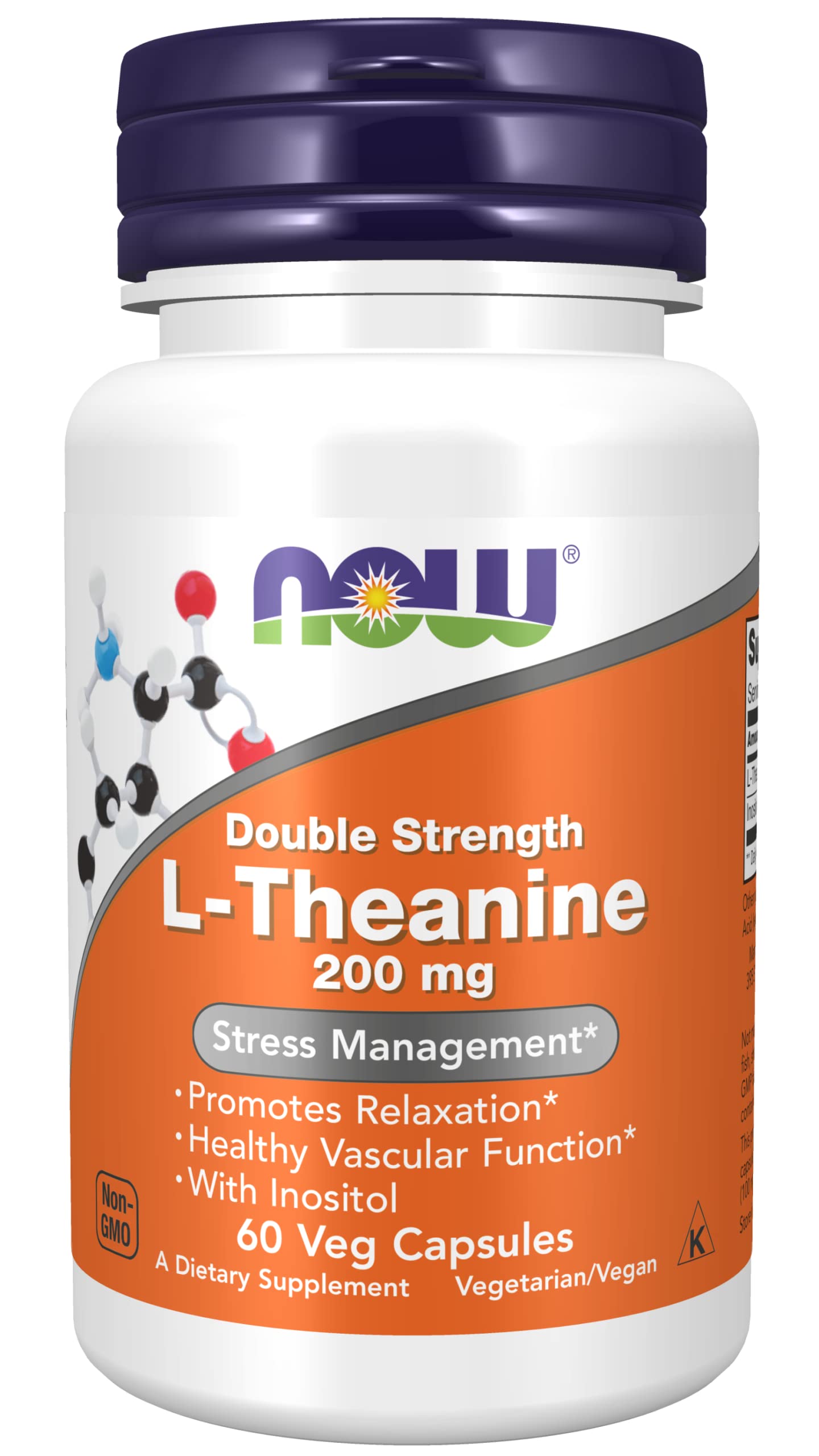 NOW Foods L-Theanine Double Strength 200 mg Capsules, 3 Bottles