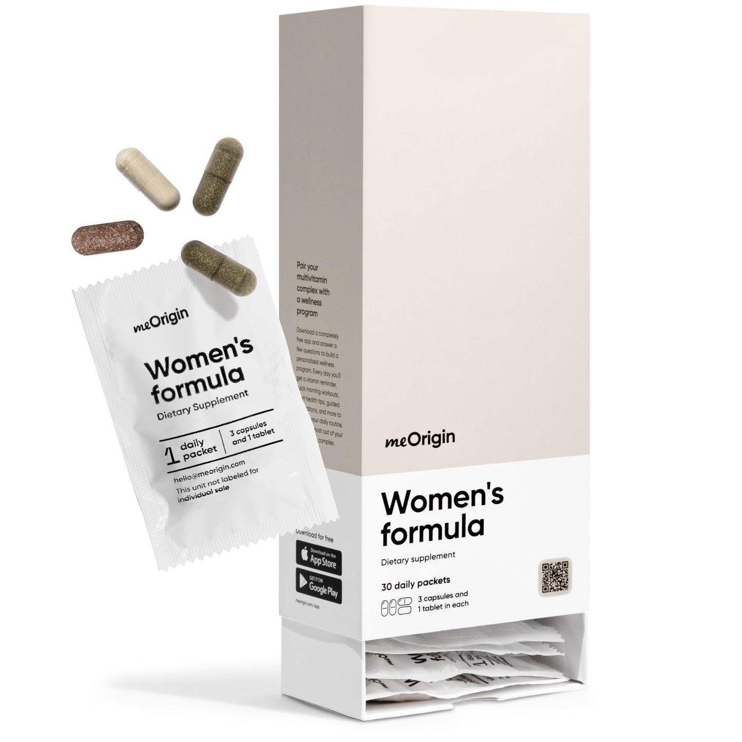 meOrigin Multivitamin for Women, All-in-One Supplement Complex with Vitamin B12, A, C, Biotin, D, E, Folate, Magnesium Daily Packets (3 capsules and 1 tablet per packet) 120 Count