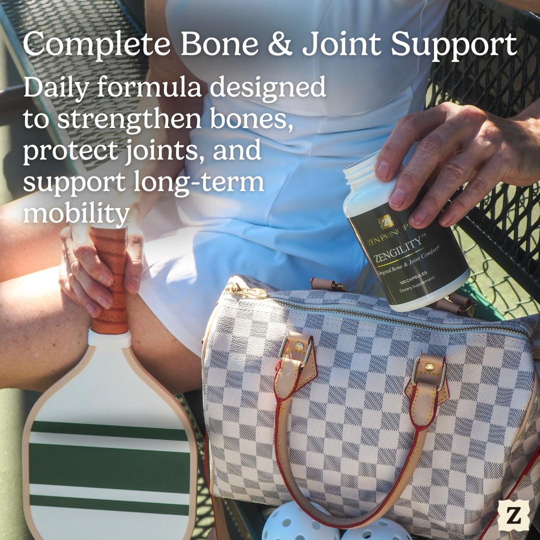 Zen Principle Zengility Joint Support & Bone Strength Supplement – Fast-Acting Relief with MSM, Plant Calcium, Vitamin K2 & D3. Shellfish-Free Vegan Formula for Mobility & Comfort, 120 Capsules