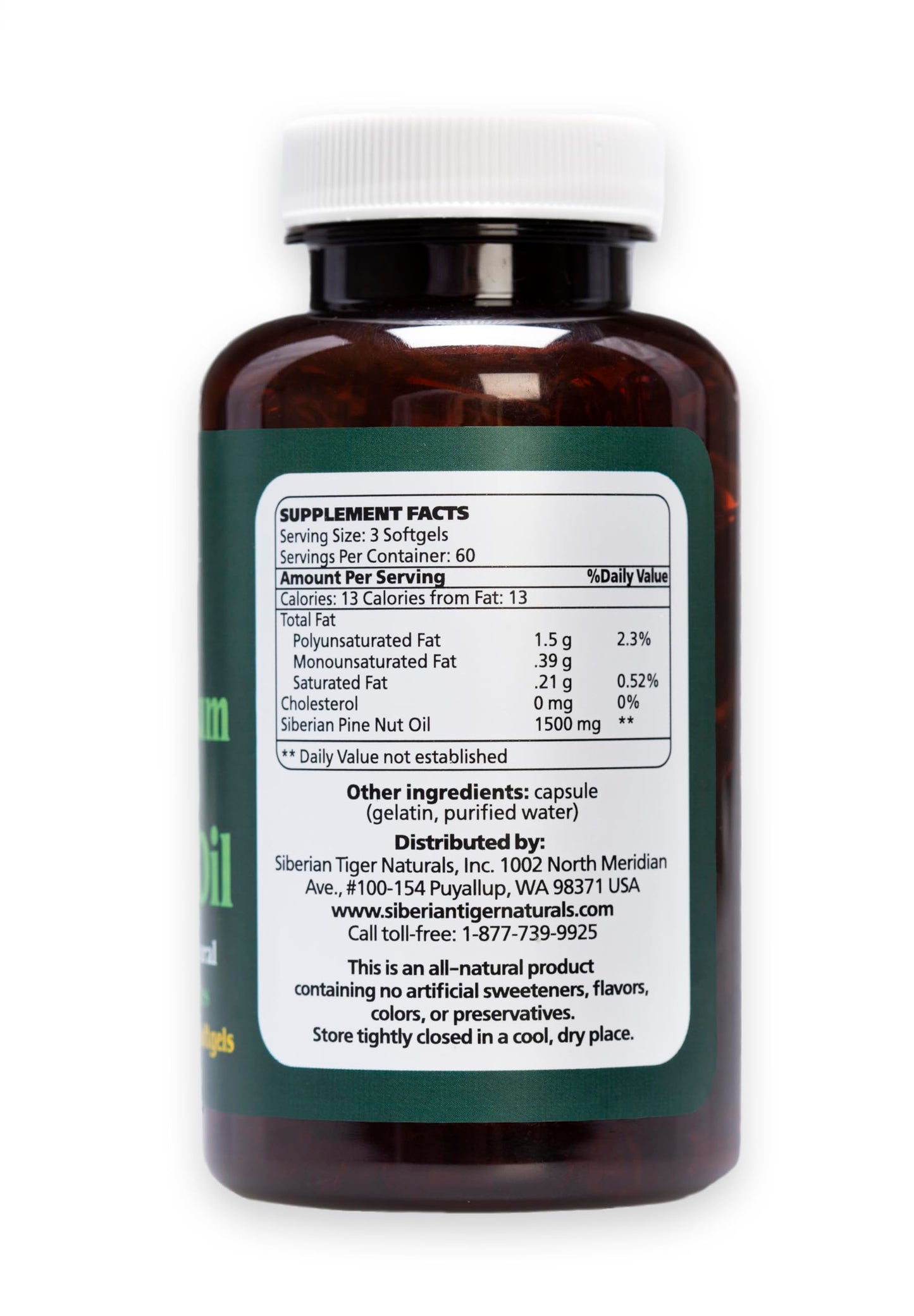 Siberian Tiger Naturals 100% Pure Siberian Pine Nut Oil Capsules, 180 Count