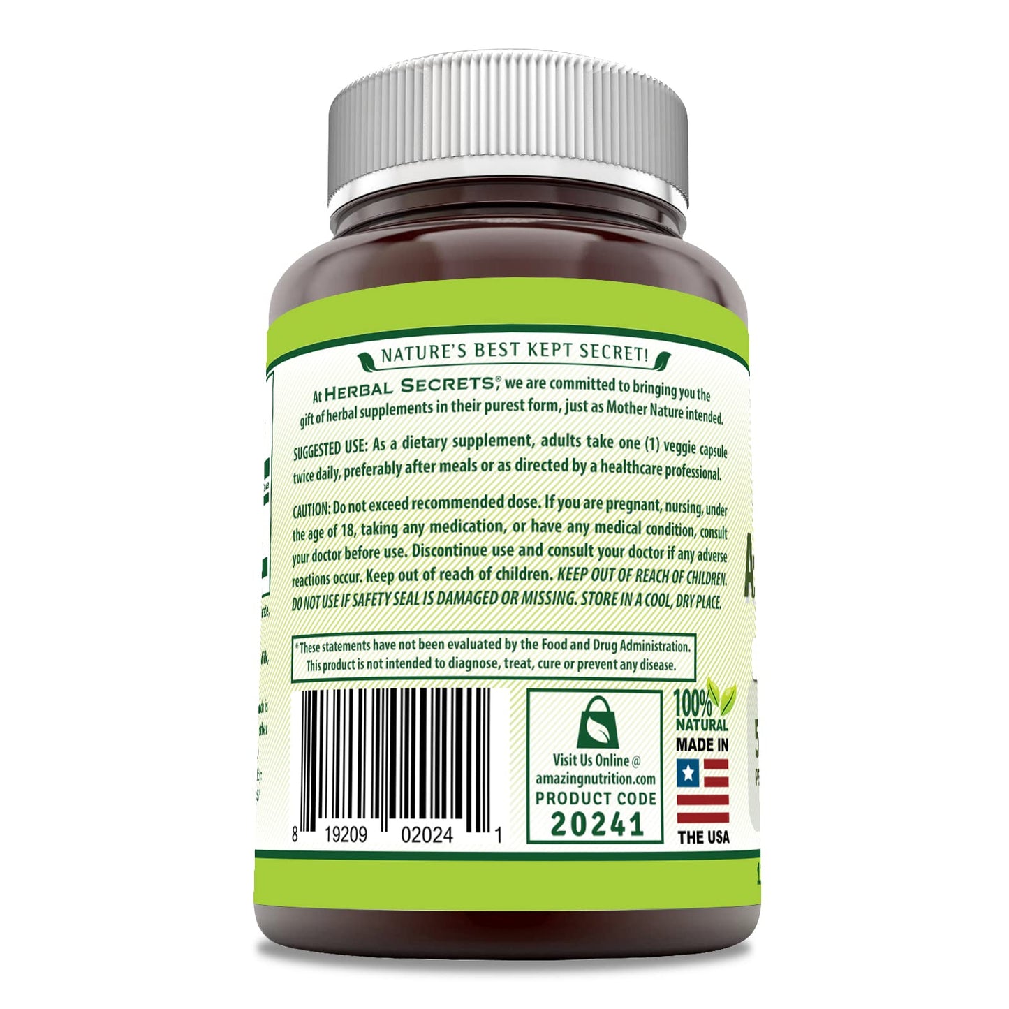 Herbal Secrets Ashwagandha 500 mg Capsules, 120 Count