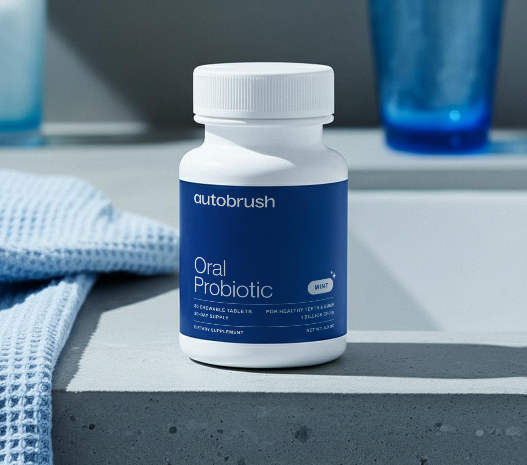 autobrush Adults Oral-Care Slow-Dissolve Probiotic Chewable Tablets, 30 Count