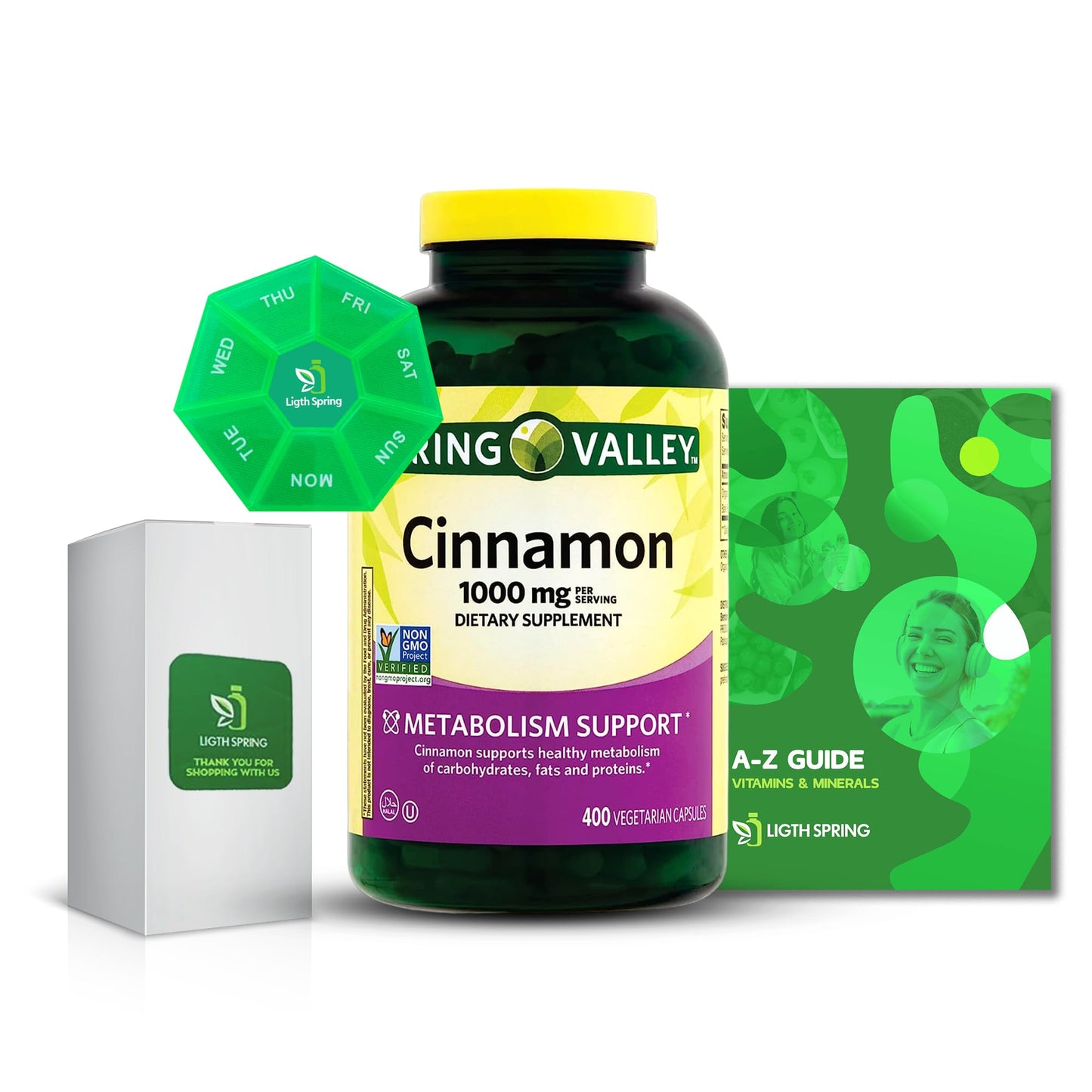 LightSpring Cinnamon 1000mg Dietary Supplement Capsules, 400 Count