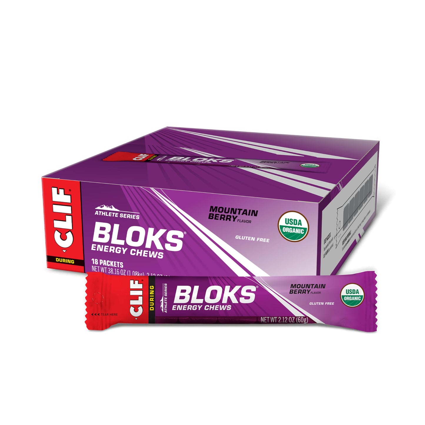 Clif Bloks Energy Chews Bundle, Orange Flavor with Caffeine and Mountain Berry Flavor, 36 Count