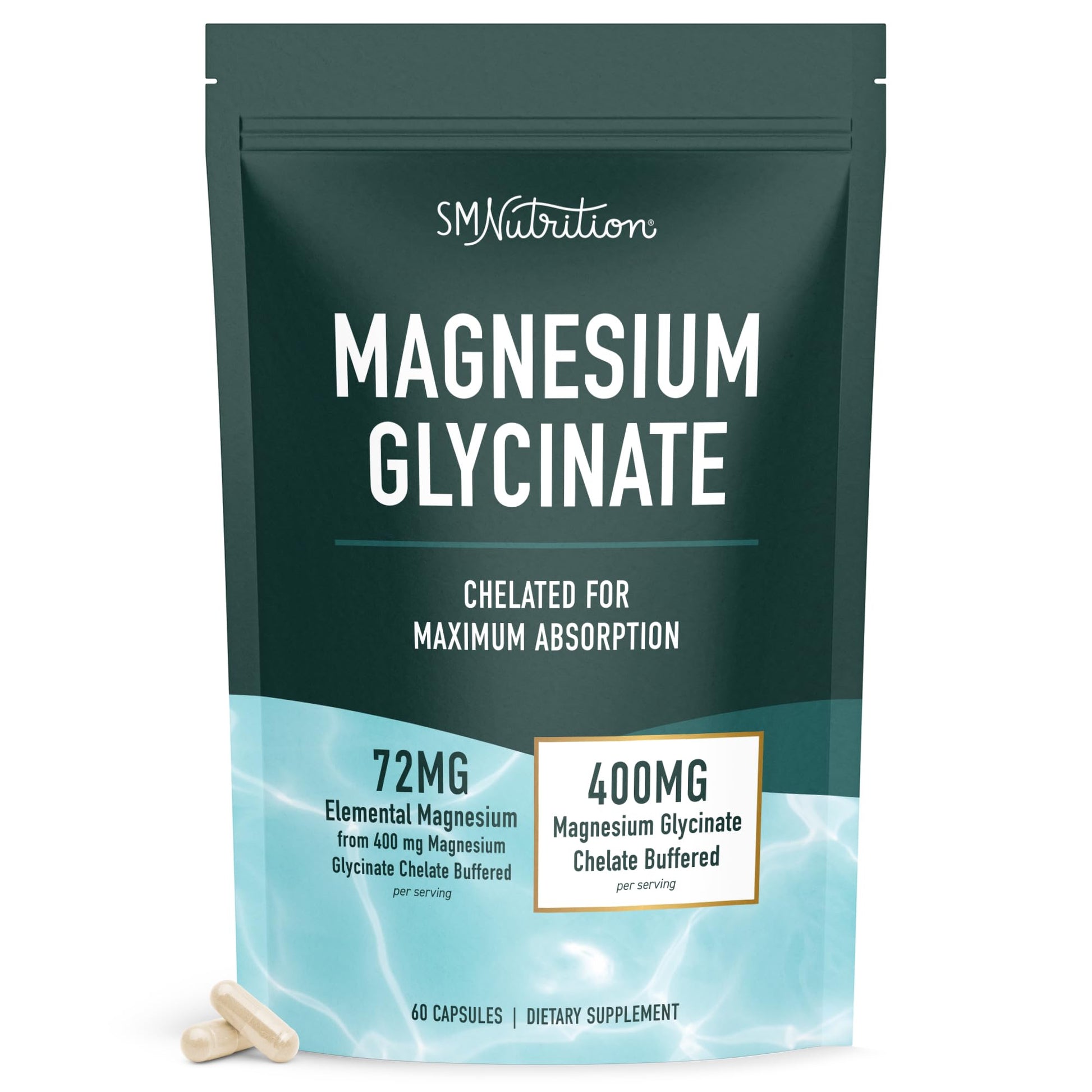 SMNutrition Magnesium Glycinate 400mg, Chelated Magnesium Glycinate, Maximum Absorption Capsule, 60 Count