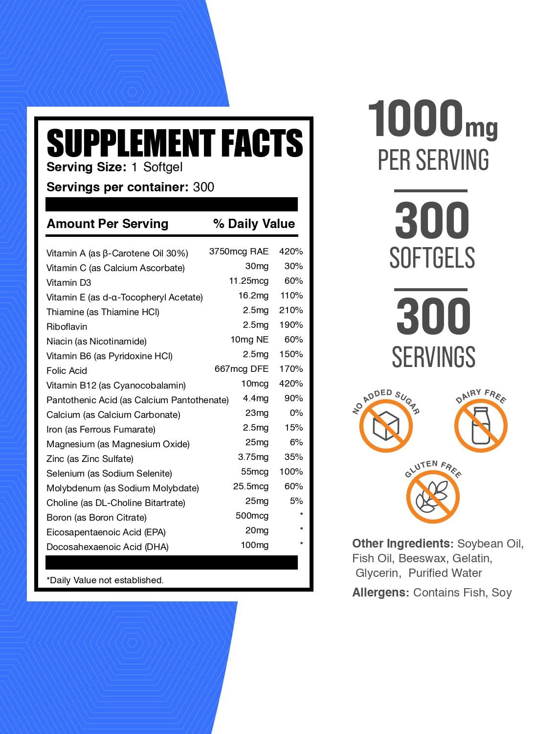 BulkSupplements Multivitamin for Men 50 Plus Softgels 300 Count