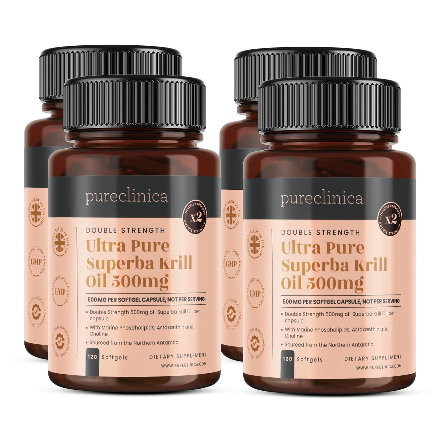 PureClinica Ultra Pure Krill Oil 500mg Softgels, 480 Count