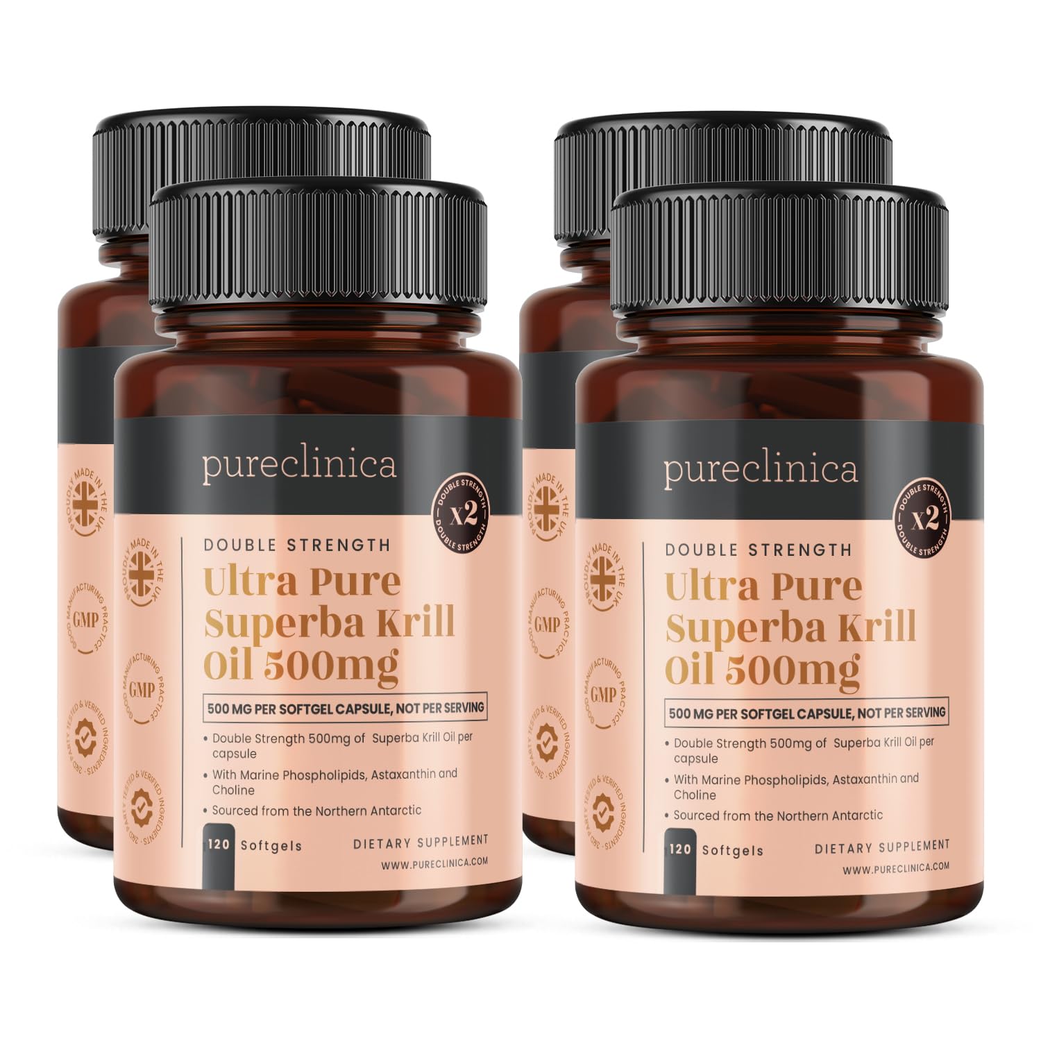 PureClinica Ultra Pure Krill Oil 500mg Softgels, 480 Count