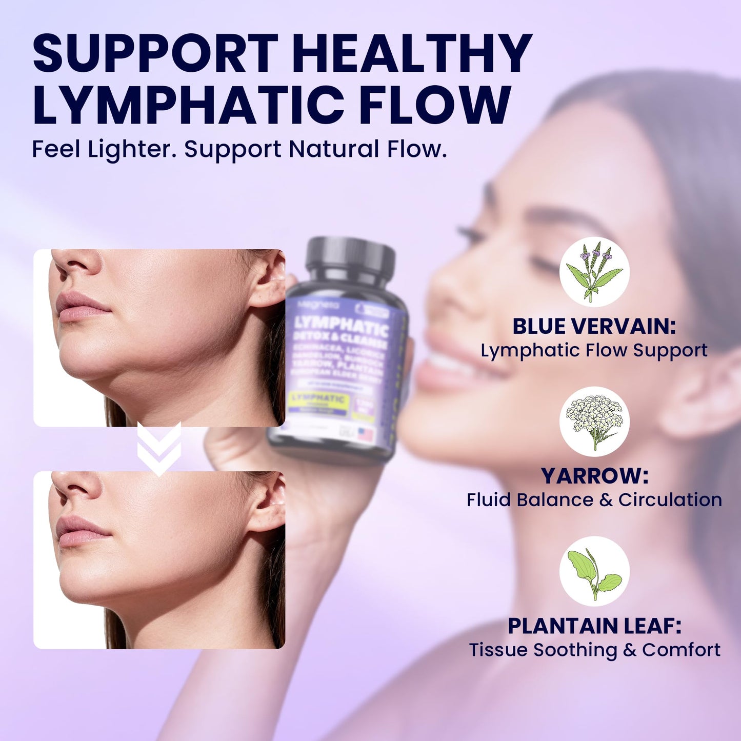 MEGNETA Lymphatic Drainage Supplements Herbal Complex with Echinacea, Dandelion 60 Capsules
