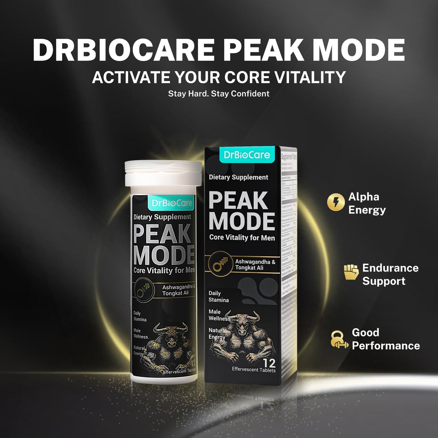 DrBioCare Peak Mode Core Vitality for Men 7-in-1 Effervescent Tablets, 24 Tablets