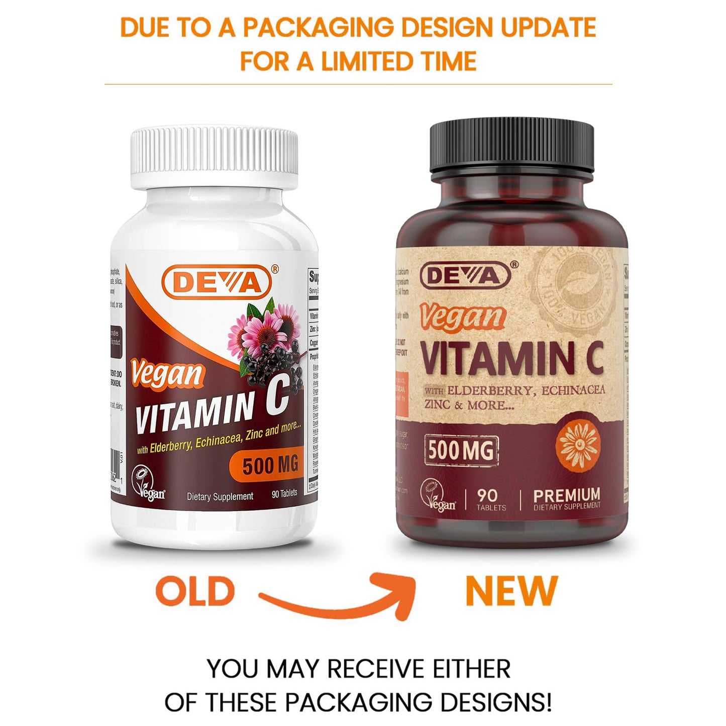 DEVA Vegan Vitamin C 500 mg with Elderberry, Echinacea, Zinc & More Tablets, 90 Count