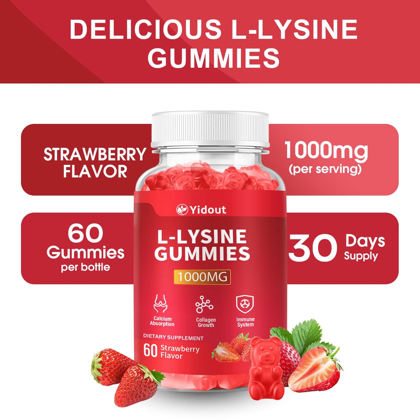 Yidout L-Lysine 1000mg Gummies, 60 Count