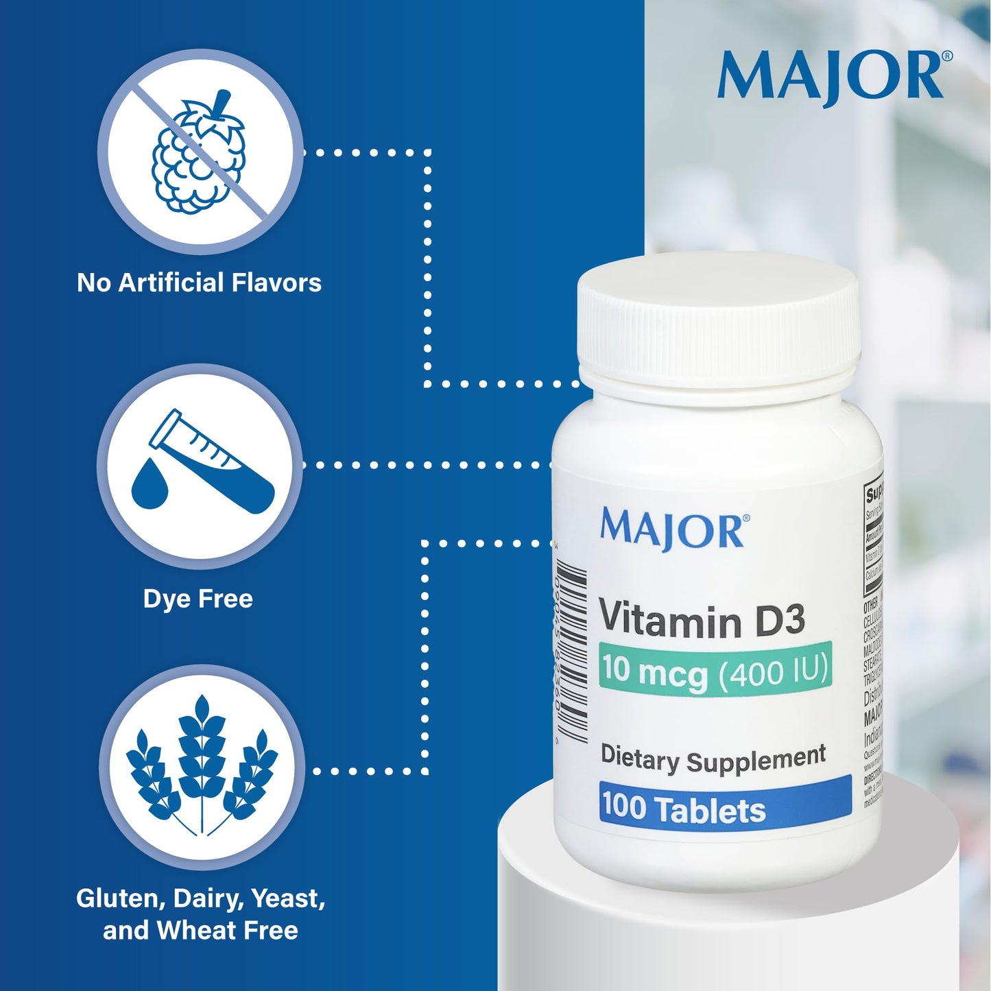 MAJOR Vitamin D3 10mcg (400 IU) Tablet, 300 Tablets