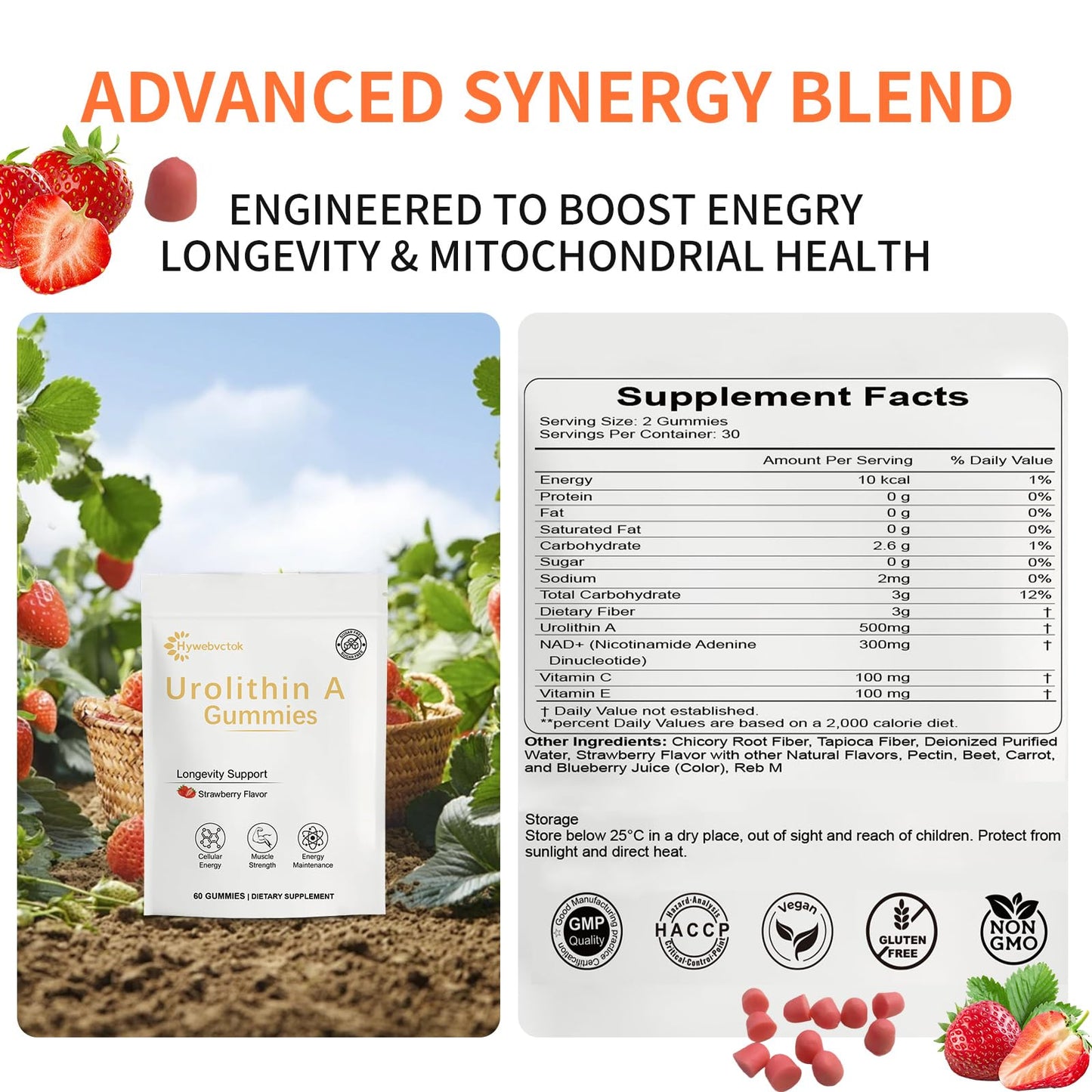 Hywebvctok Urolithin A Supplement Gummies, 60 Count