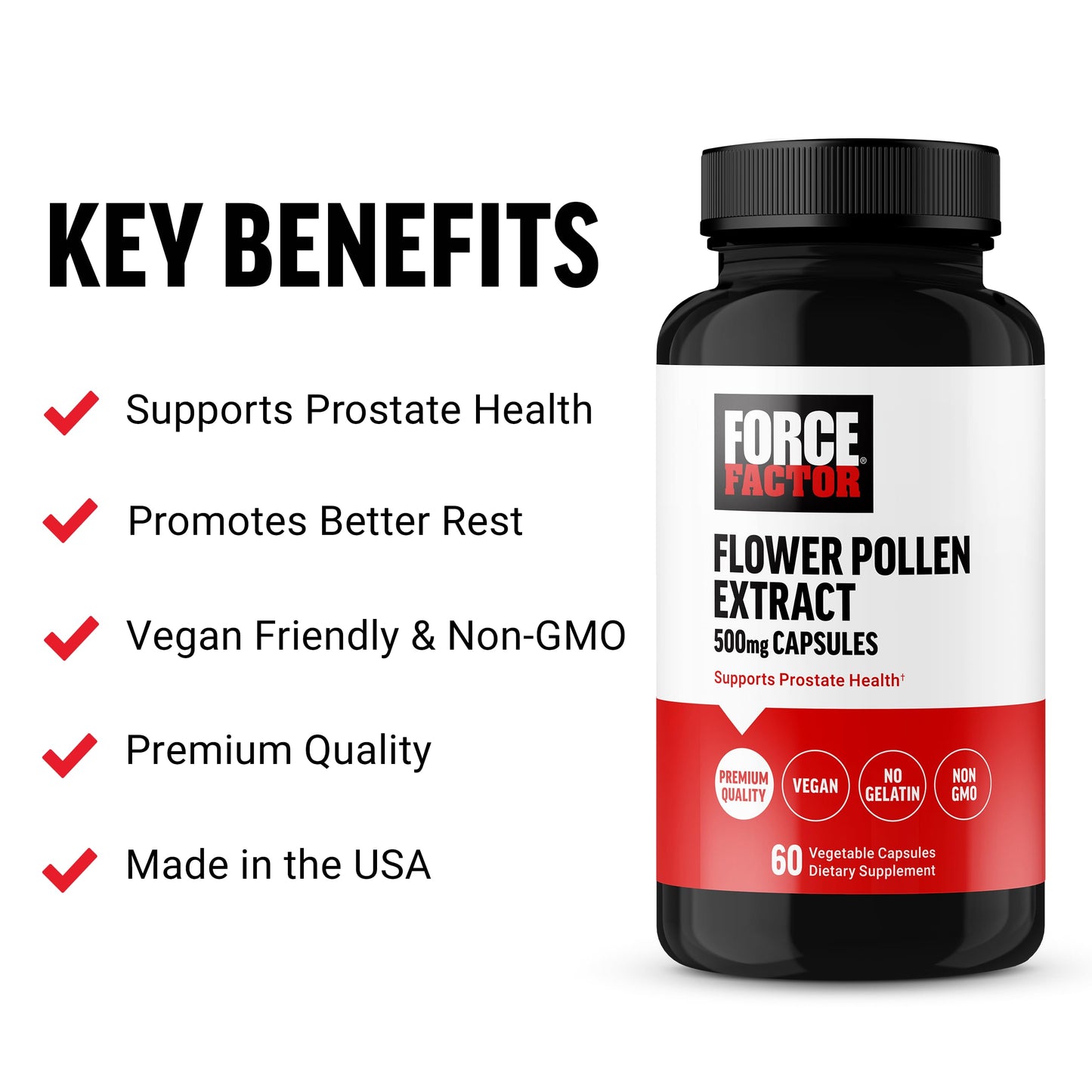 Force Factor Flower Pollen Prostate Support Capsules, 60 Count