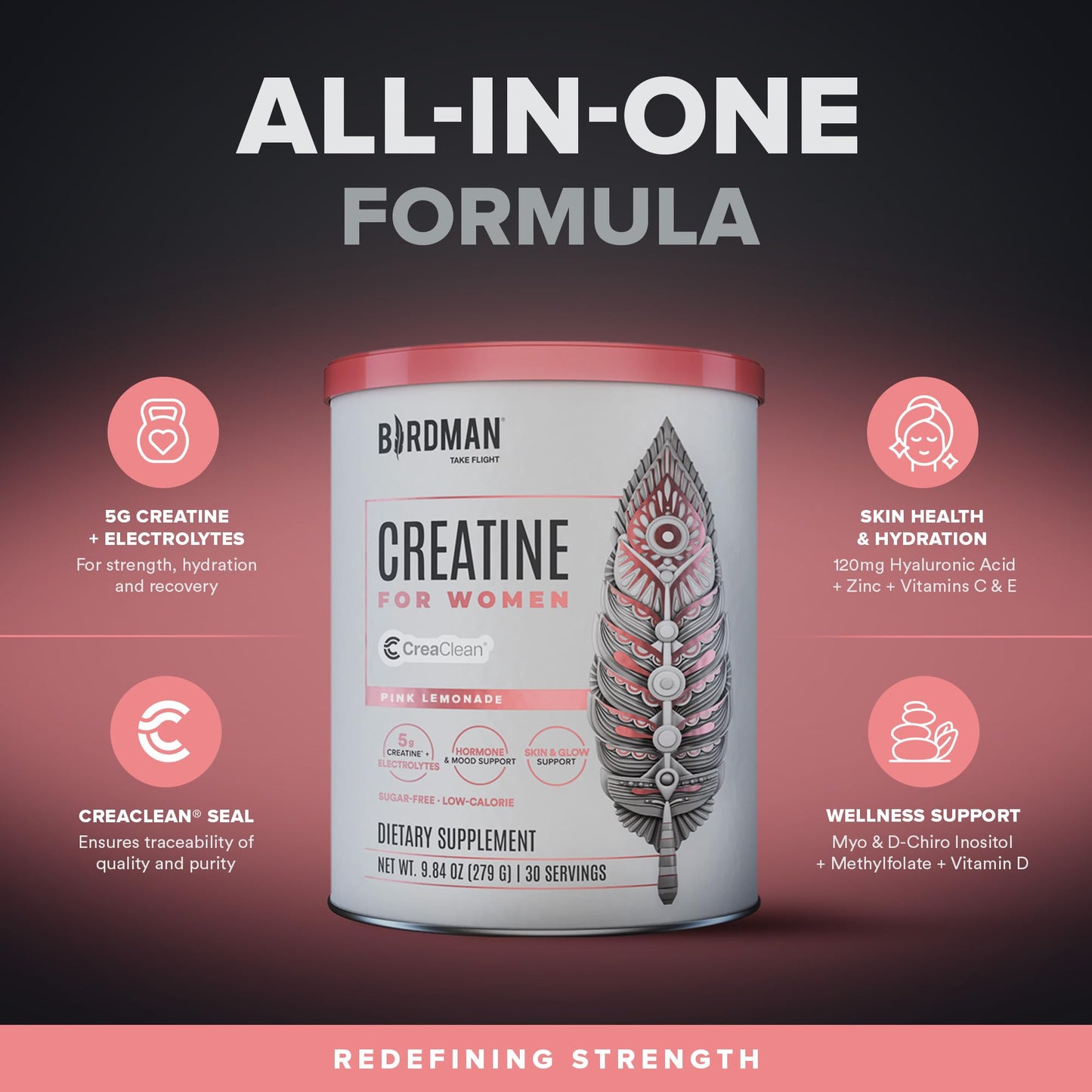 BIRDMAN Creatine for Women Powder, 9.84 oz
