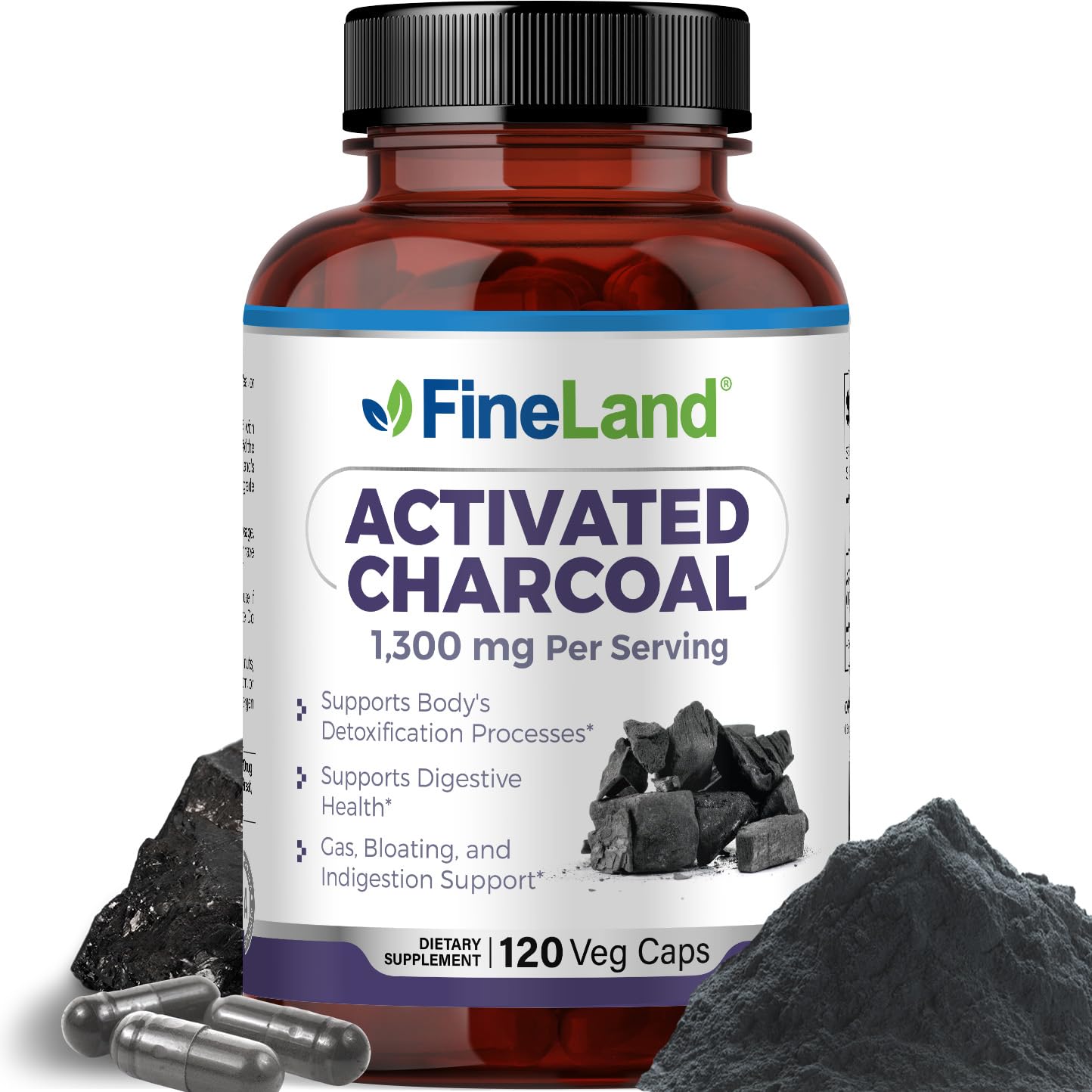FineLand Activated Charcoal 1300mg Capsules, 120 Count