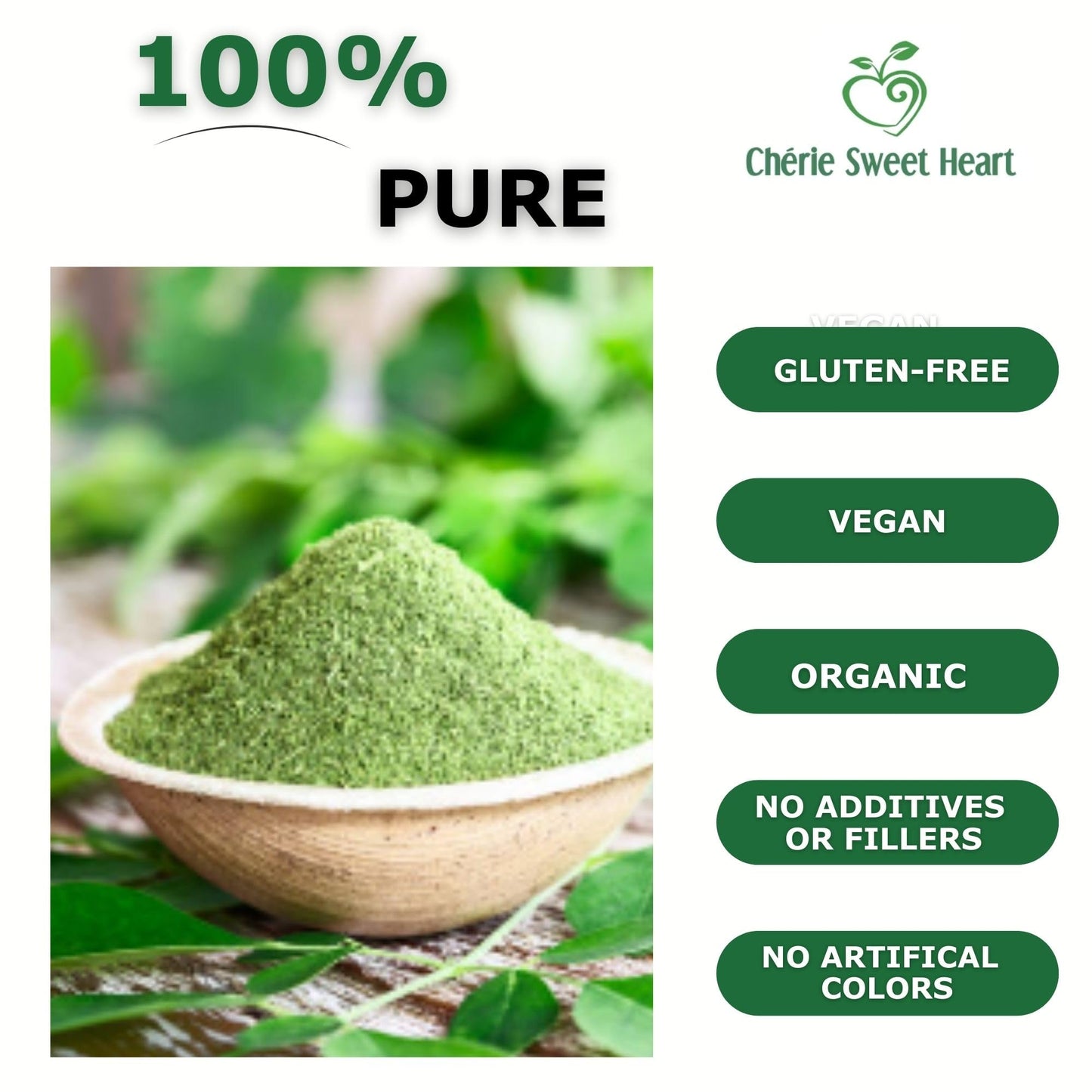 Chérie Sweet Heart Organic Moringa & Spirulina Superfood Blend Powder 6 oz