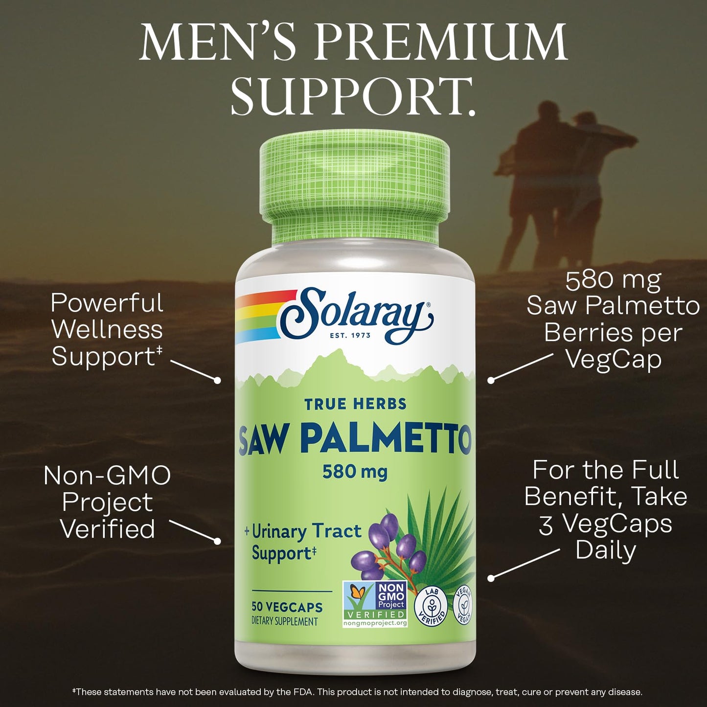 SOLARAY Saw Palmetto Berries 580mg Capsules 50 Count