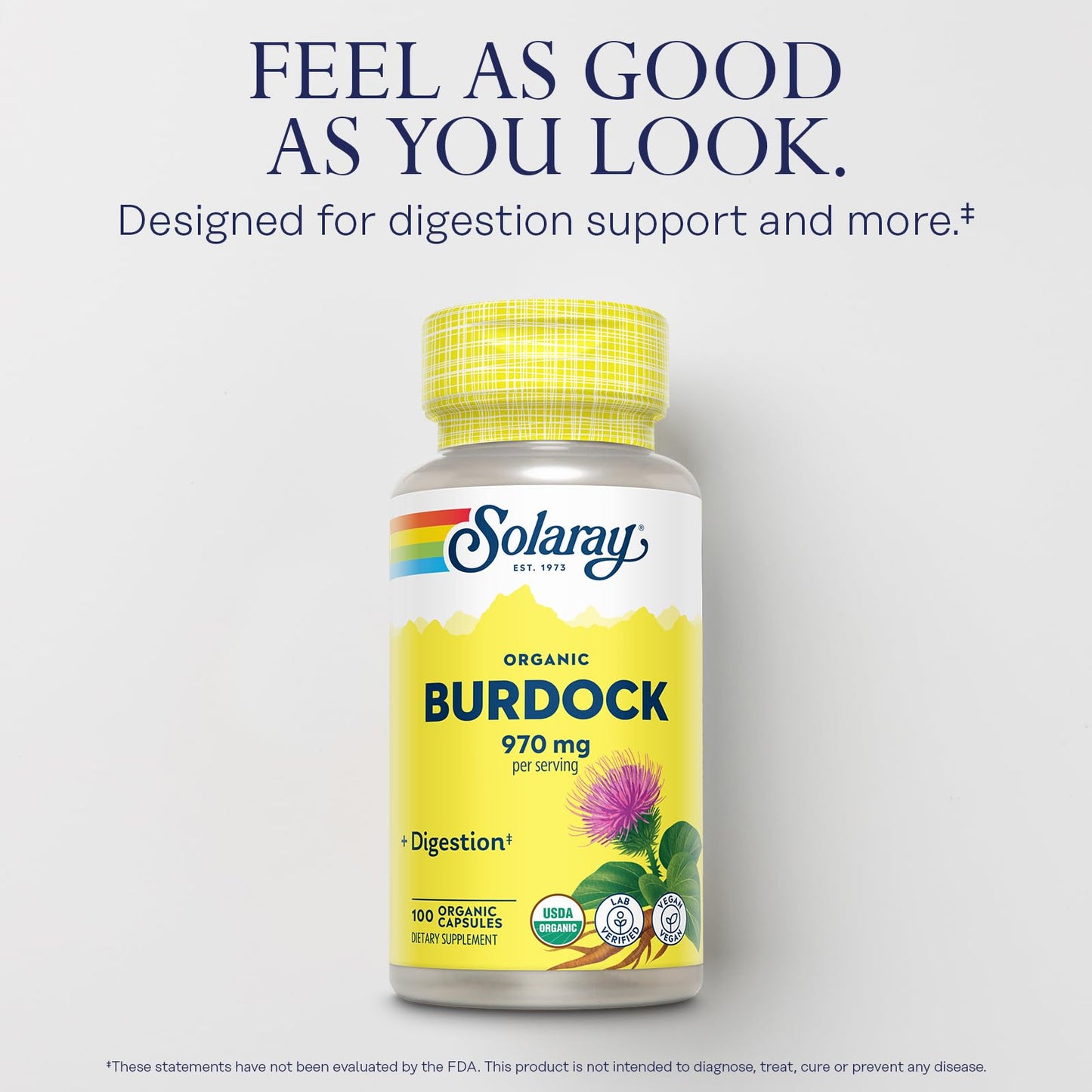 Solaray Organic Burdock Root 970 mg Veg Caps 100 Count