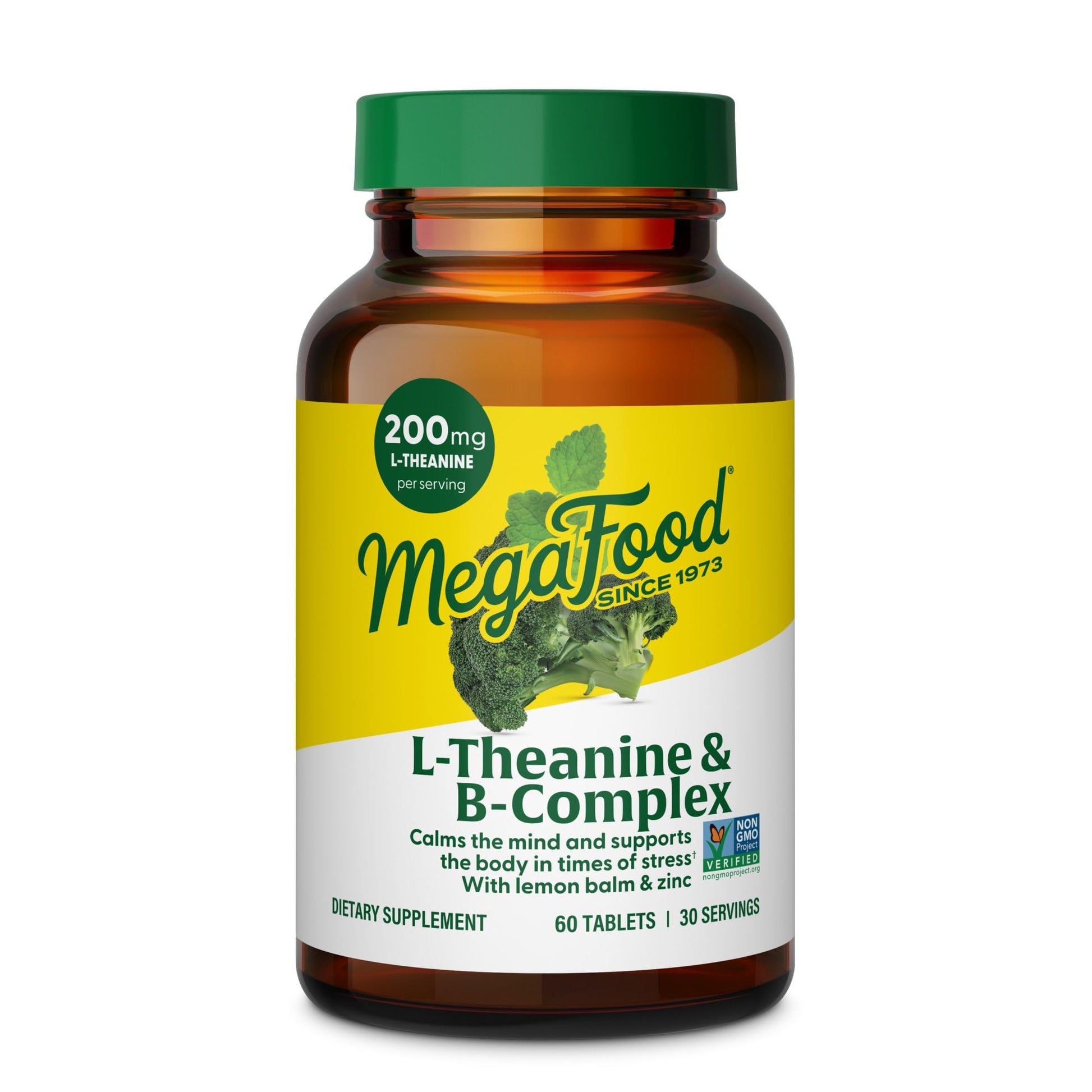 MegaFood L-Theanine & Vitamin B Complex with Vegan B12, B6, Folate, Biotin & More - 200 mg L-Theanine Supplement - B Complex Vitamins for Women & Men - Plus Lemon Balm & Zinc - 60 Tablets