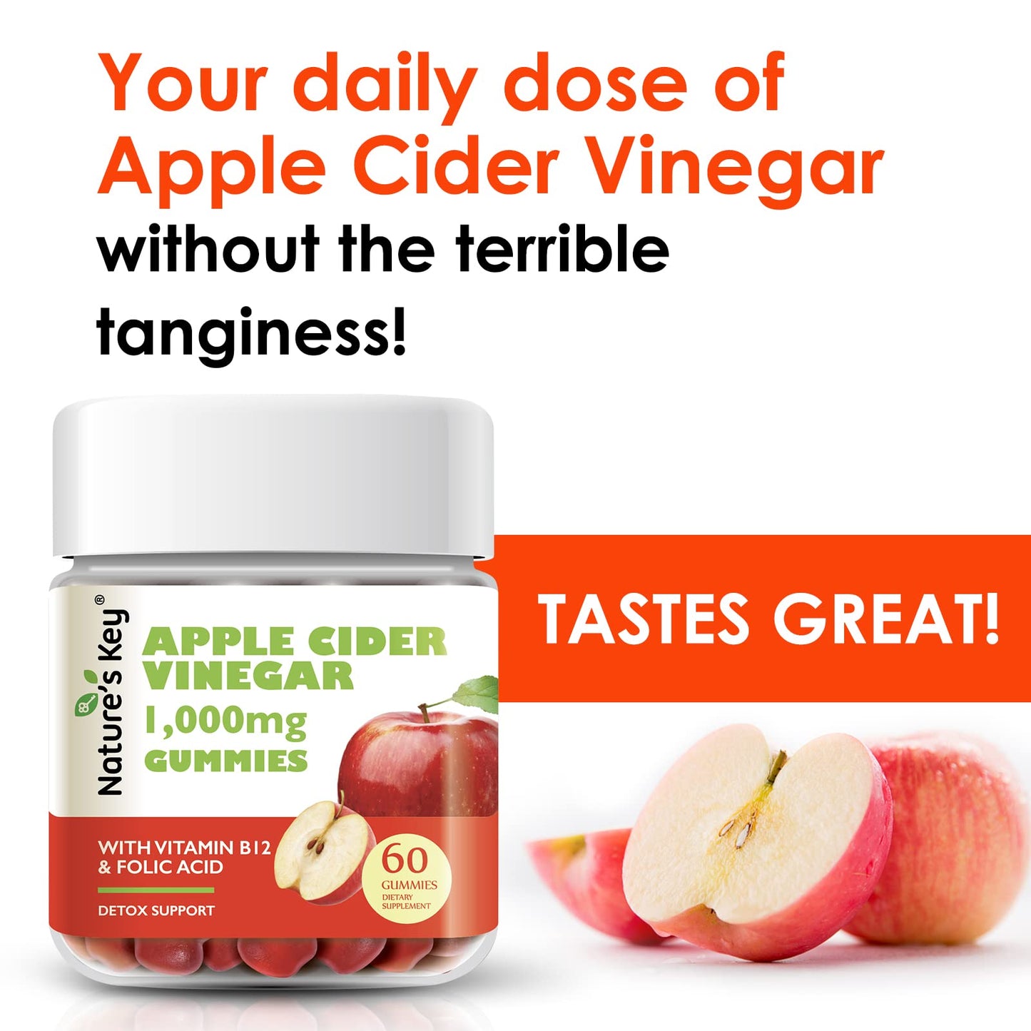 Nature's Key Apple Cider Vinegar Gummies 1000mg Gummy, 60 Count