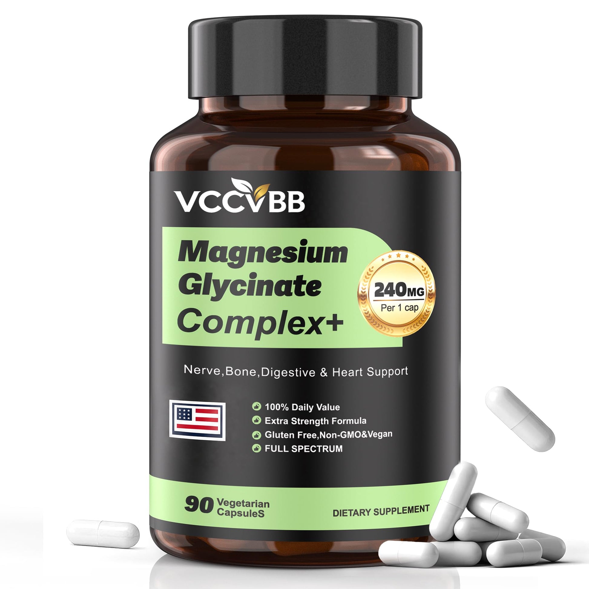 VCCVBB 12-in-1 Magnesium Complex, 240mg Magnesium Glycinate Capsules, 120 Count